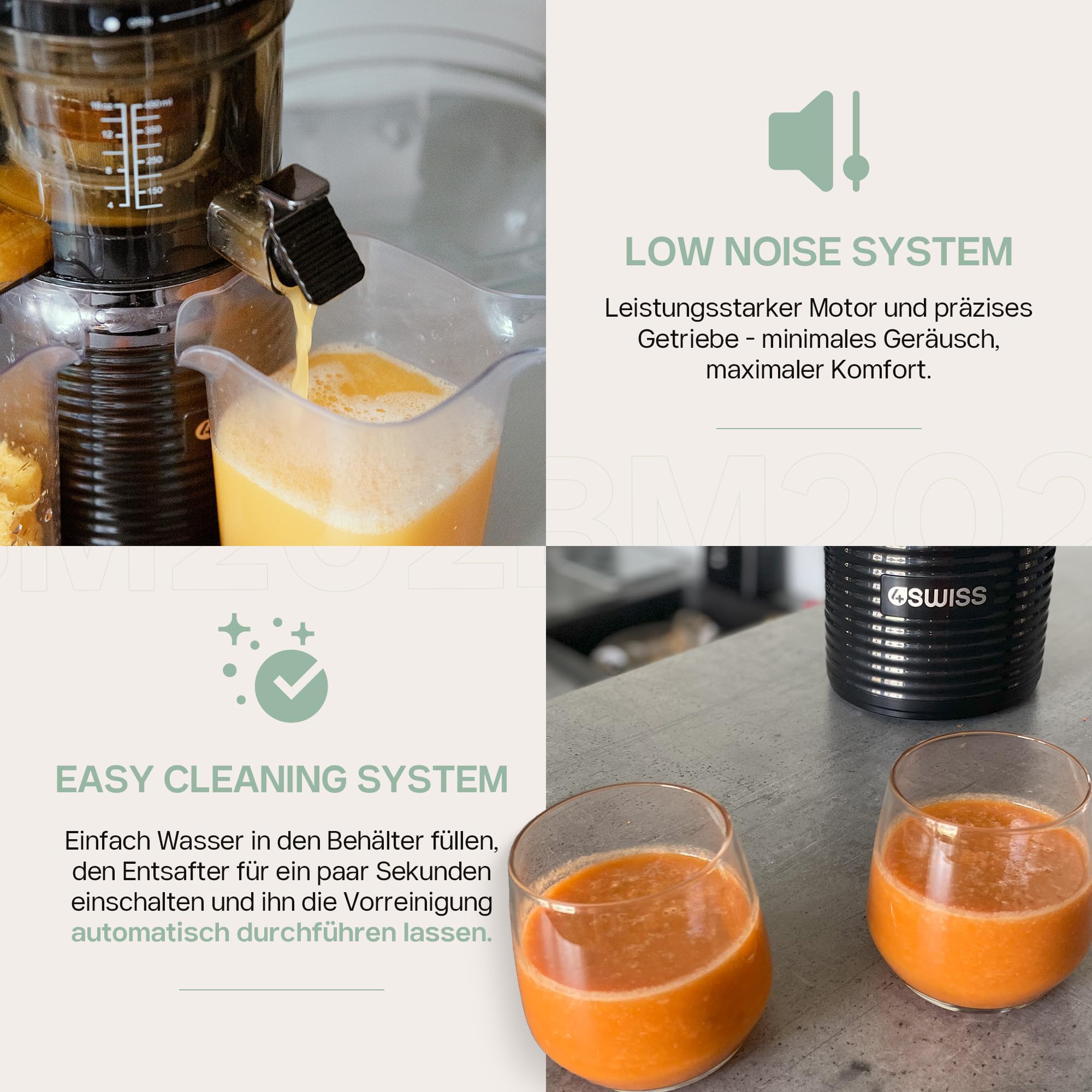 4Swiss Entsafter Saftpresse Elektrisch für Gemüse Obst Slow Juicer Machine mit Einfüllschacht - Kaltentsafter Fruchtpresse Presse Große Saftmaschine XL Leicht zu Reinigen Obstpresse - BM202 Schwarz