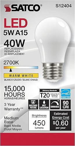 Miniatura 3 de Satco Paquete de 6 lámparas de filamento LED regulables, S12404, lúmenes altos, 5 vatios, A15; blanco suave; 2700 K; base media; 90 CRI; 120 voltios