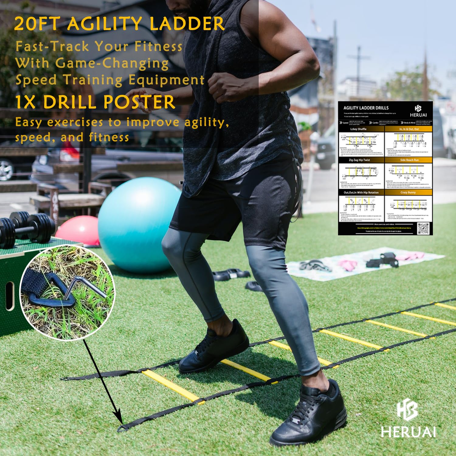 Set di Attrezzature per Allenamento di velocità di agilità, Scala da 6 m, 4 Ostacoli, 10 Coni di velocità, Paracadute da Corsa, Calcio, Basket, Calcio, Attrezzatura per Allenamento per Bambini