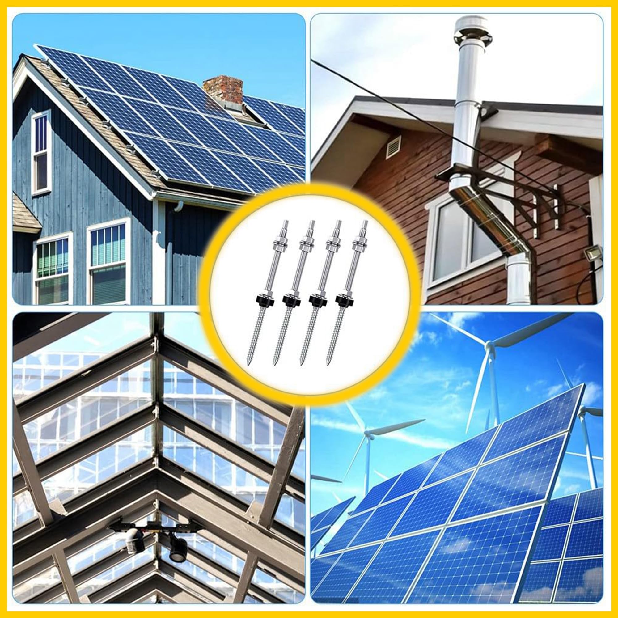 Offgridtec Lot de 10 vis à double filetage M10 x 200 en acier inoxydable avec plaque d'adaptation et joint en caoutchouc EPDM