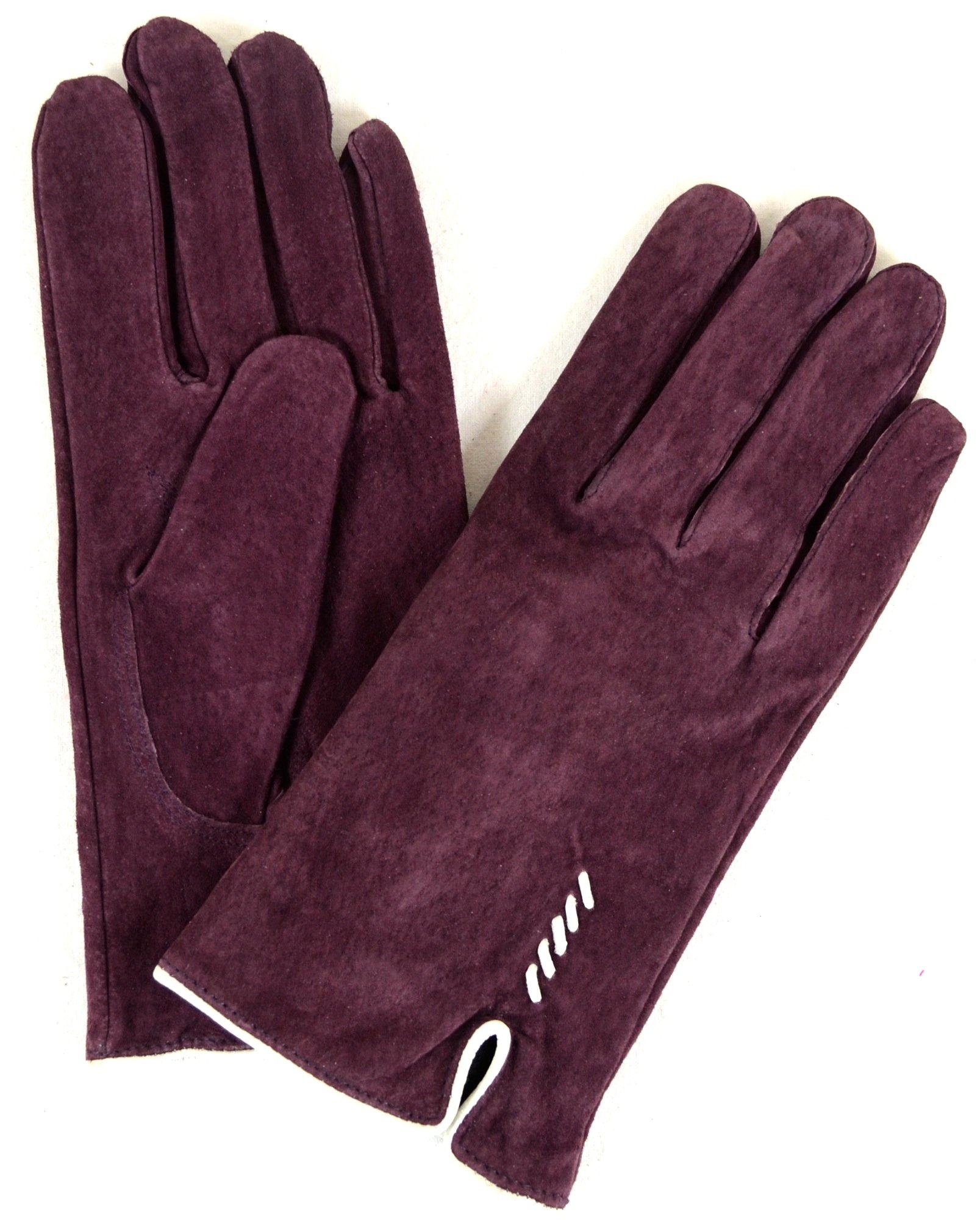 Ladies Suede Gloves with Fleece Lining and Stitch Design - Purple - X-Large (8