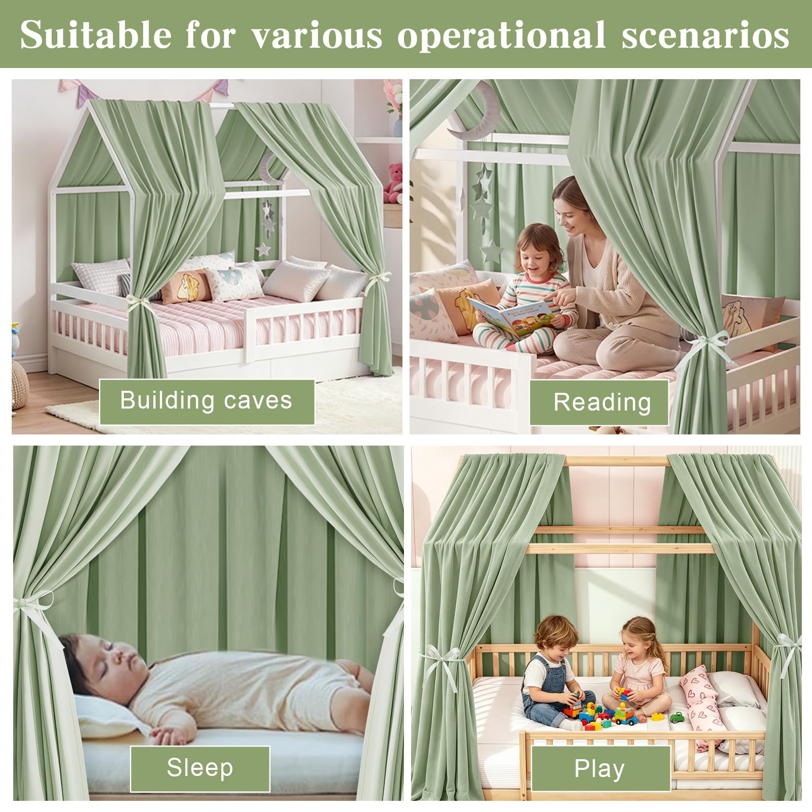 Bocguy Tende per letto a soppalco, 2 pezzi mussola, 350x135 cm, per lettini a casetta bambini