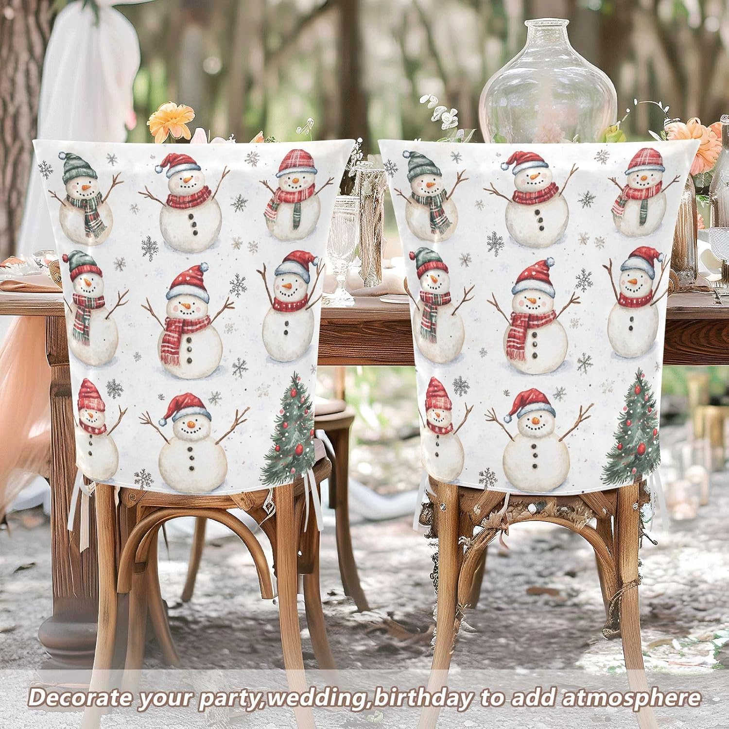 MNSRUU Christmas Snowman Chair Back Cover for Dining Room,Christmas Chair Slipcovers Set of 6, Snowman Chair Cover for Kitchen Hotel Holiday Party Decor,772