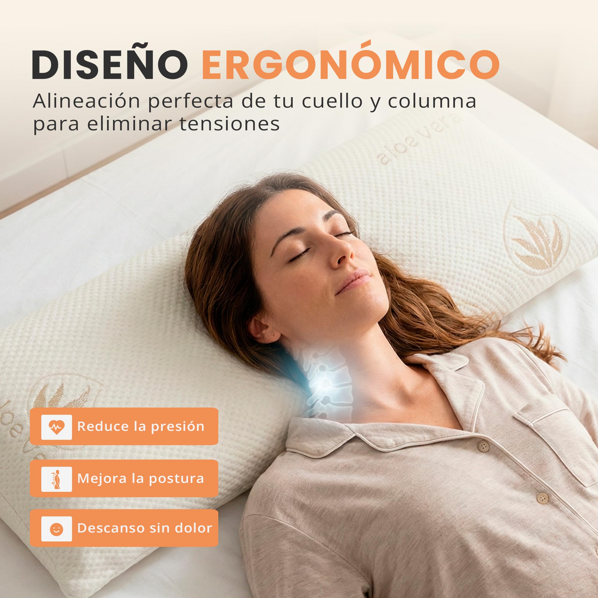 JUPPLIES Almohada Viscoelástica 100% con Efecto Memoria | 70 Cm, Pack 2 Unidades | Firmeza Media, Funda Aloe Vera Lavable | Hogar, Hotel