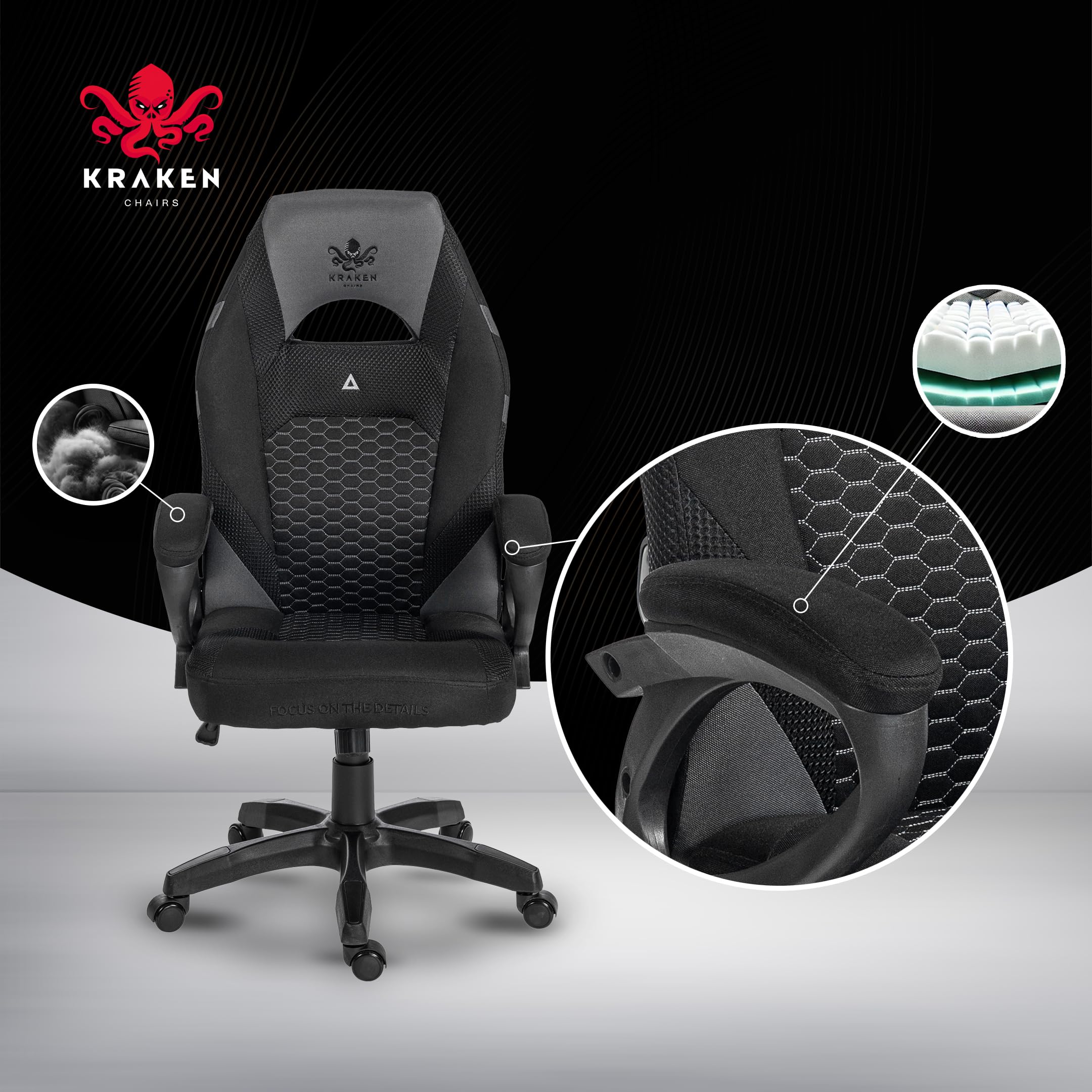 Sedia Gaming Tessuto Traspirante - Poltrona Gaming Ergonomica Con Inserti Mesh, Imbottitura Morbida, Funzione Dondolo E Gaslift, Sedia Ufficio Portata 130 kg, Nero-Grigio