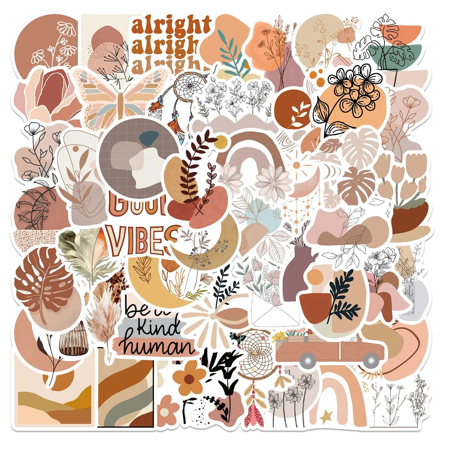 Psl Women's Boho Beige Book Stickers For Kindle, Bookish Sticker Pack For Readers Adult Spicy Boho Decor Romance Booktok Vinyl Decals For Laptop Ebook Reader Water Bottle Girls Holographic Waterproof 50 Pcs (Boho Beige)