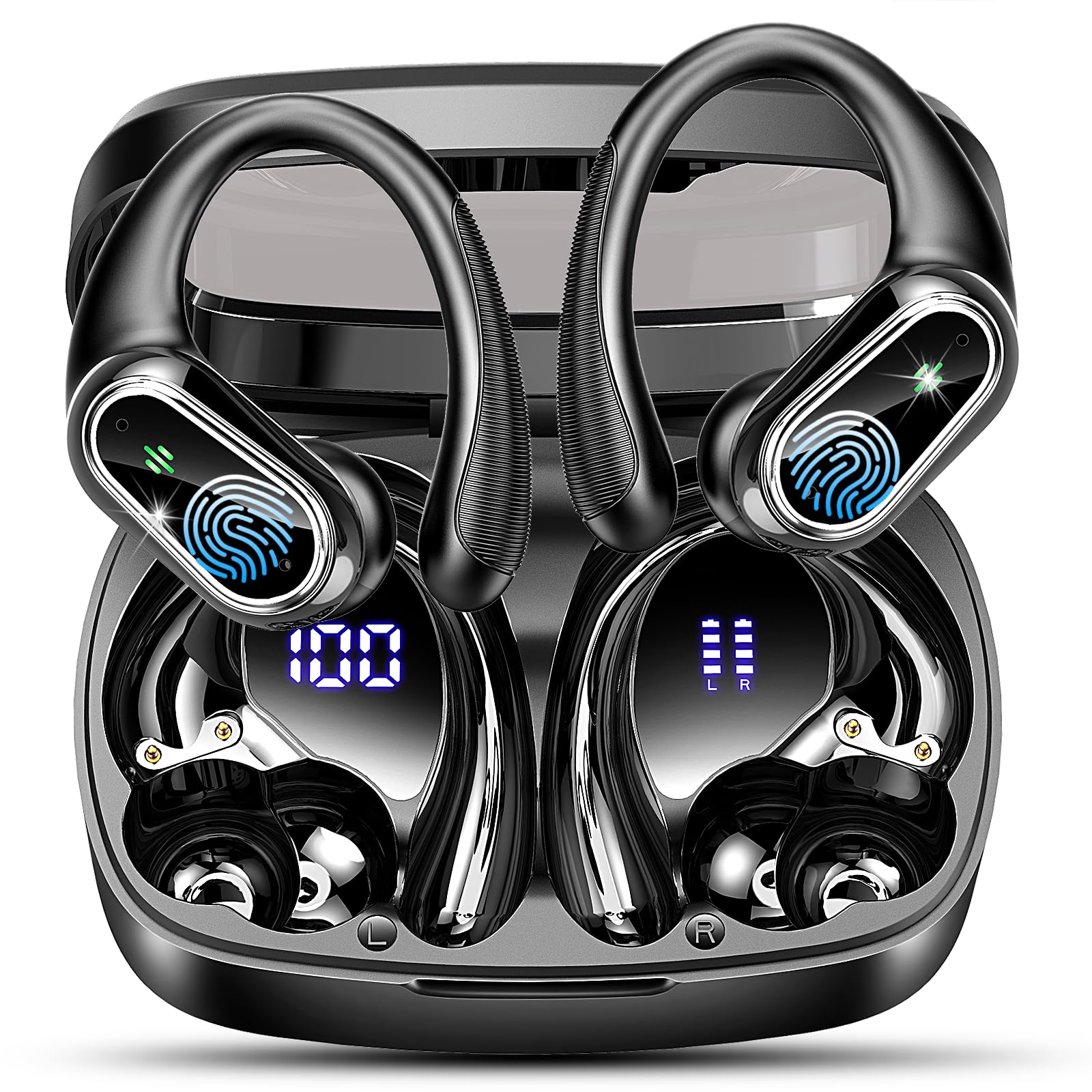 Cuffie Impermeabili IP7 Sportive Auricolari Bluetooth 5.3 Cuffie Bluetooth, Con 4 ENC Mics, Cuffie Cuffie Bluetooth Hifi Cuffie 47 Ore Autonomia