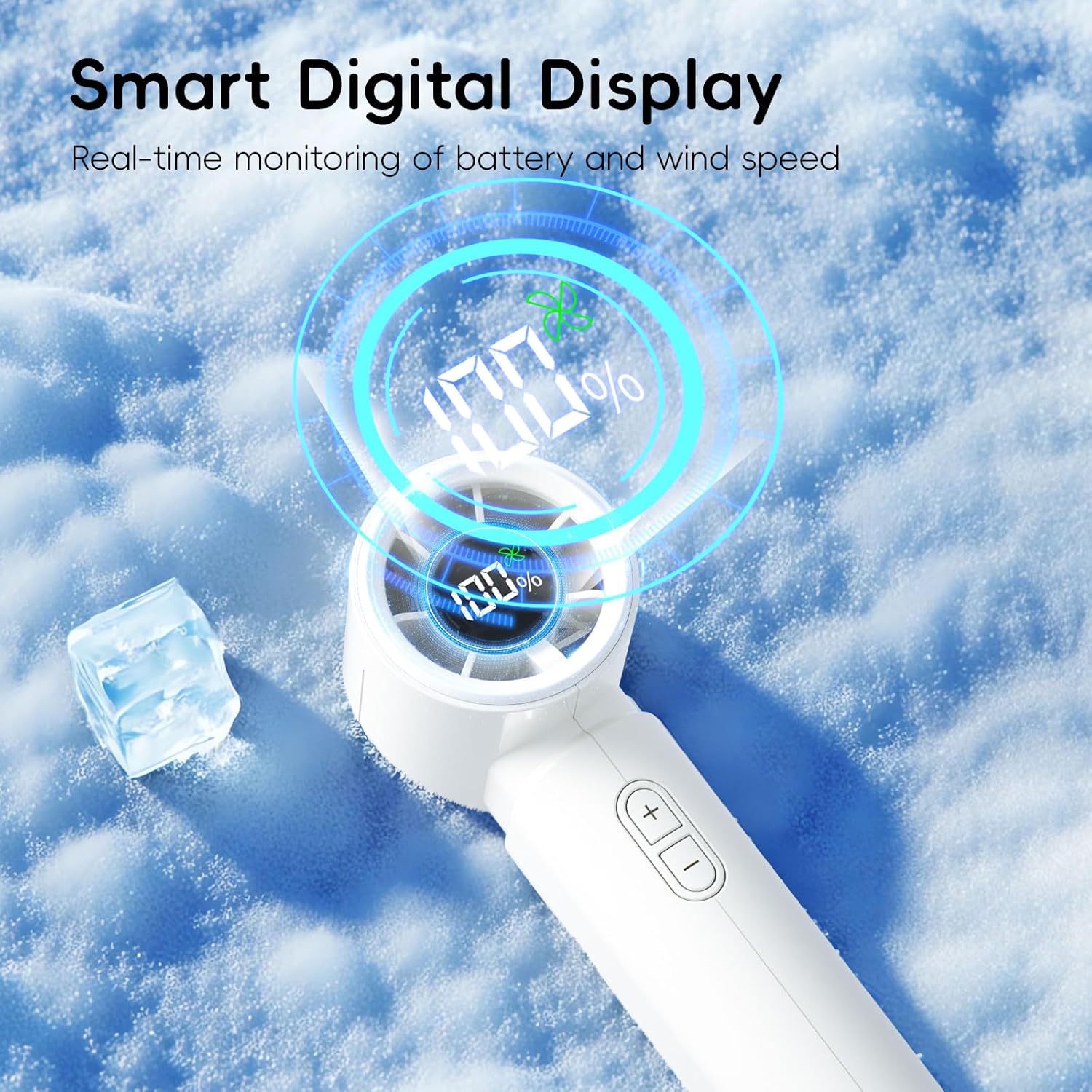 HandFan Ultra-Mini Handheld Fan – 20,000RPM, 20ft/s Max Airflow, 100-Speed, 4000mAh, Digital Display, Double-Click Start, Pocket-Sized(White)