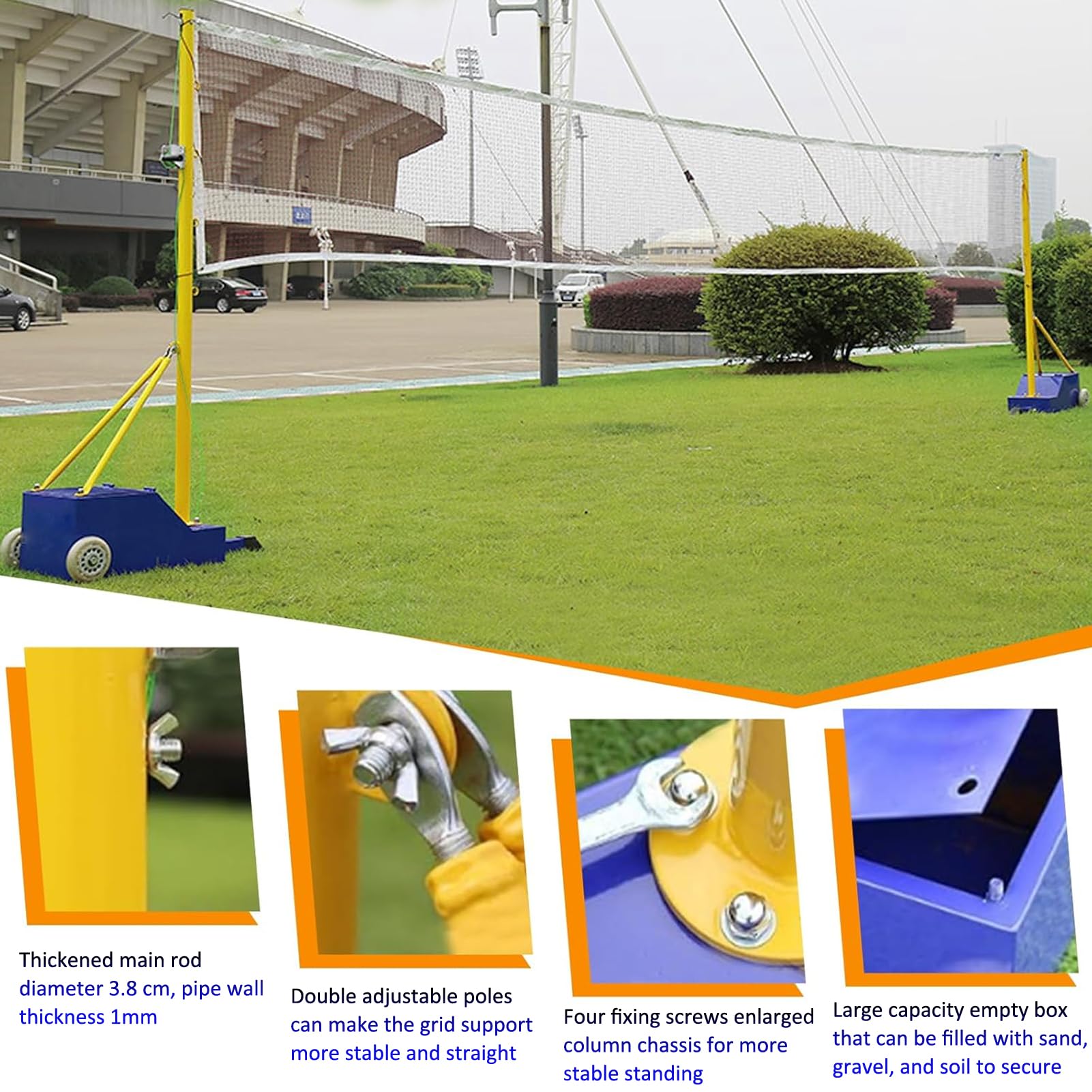 Support de Filet et Ballon de Volley-Ball Robuste avec Hauteur de Filet réglable (1,56 m - 2,07 m) | Bâton de Volley-Ball Portable pour Jardin avec Base et Roues, adapté à Une Utilisation in