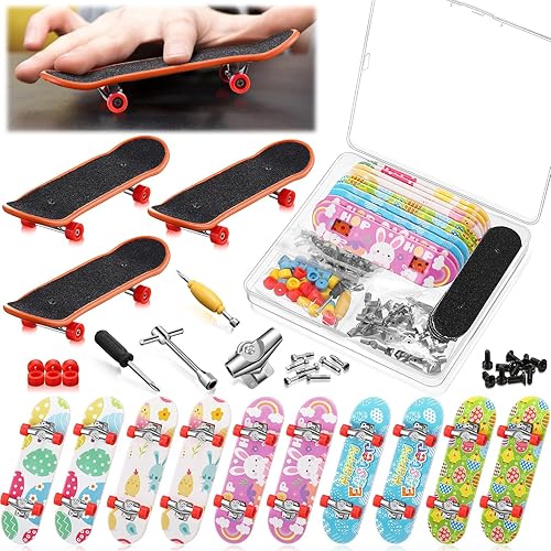 Civaner Paquete de 10 patinetas de dedo para niños con caja y accesorios de repuesto, mini patinador de dedos coleccionable, kit de juguete para los