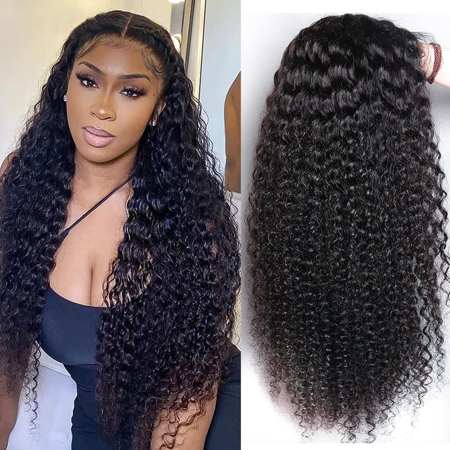 HD Transparent Human Hair Lace Front Wigs,4x4 Deep Wave Lace Wigs Human Hair,180% Density Brazilian Virgin Human Hair Lace Closure Deep Wave Wigs for Woman, Natural Color(22inch,Deep Wave Wigs)