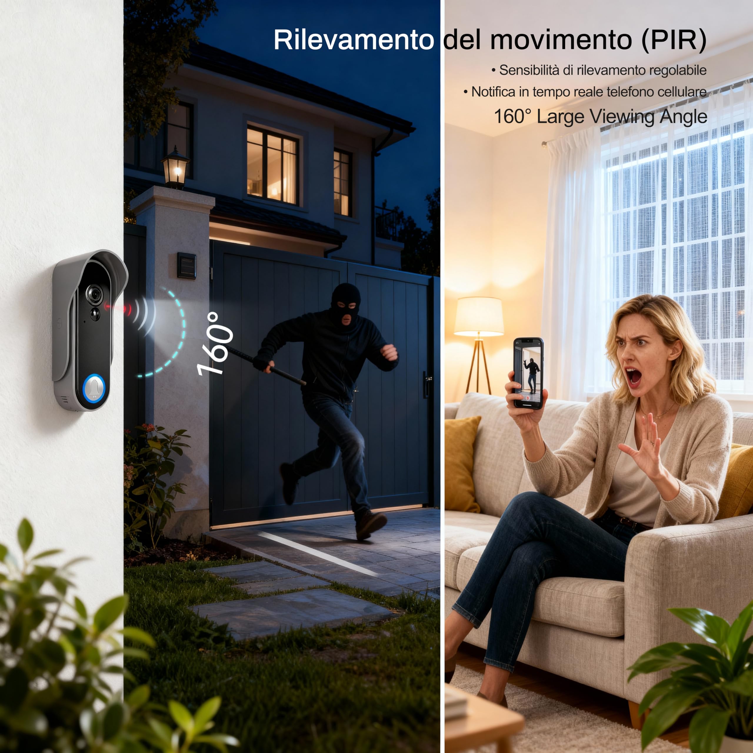 Wifi Videocitofono Senza Fili 1080p HD Ultrasottile da 8 Pollici,Supporto APP TUYA, Telecamera a 160 Gradi,Visione Notturna,Rilevamento del Movimento PIR,Archiviazione Video Gratuit,IP65