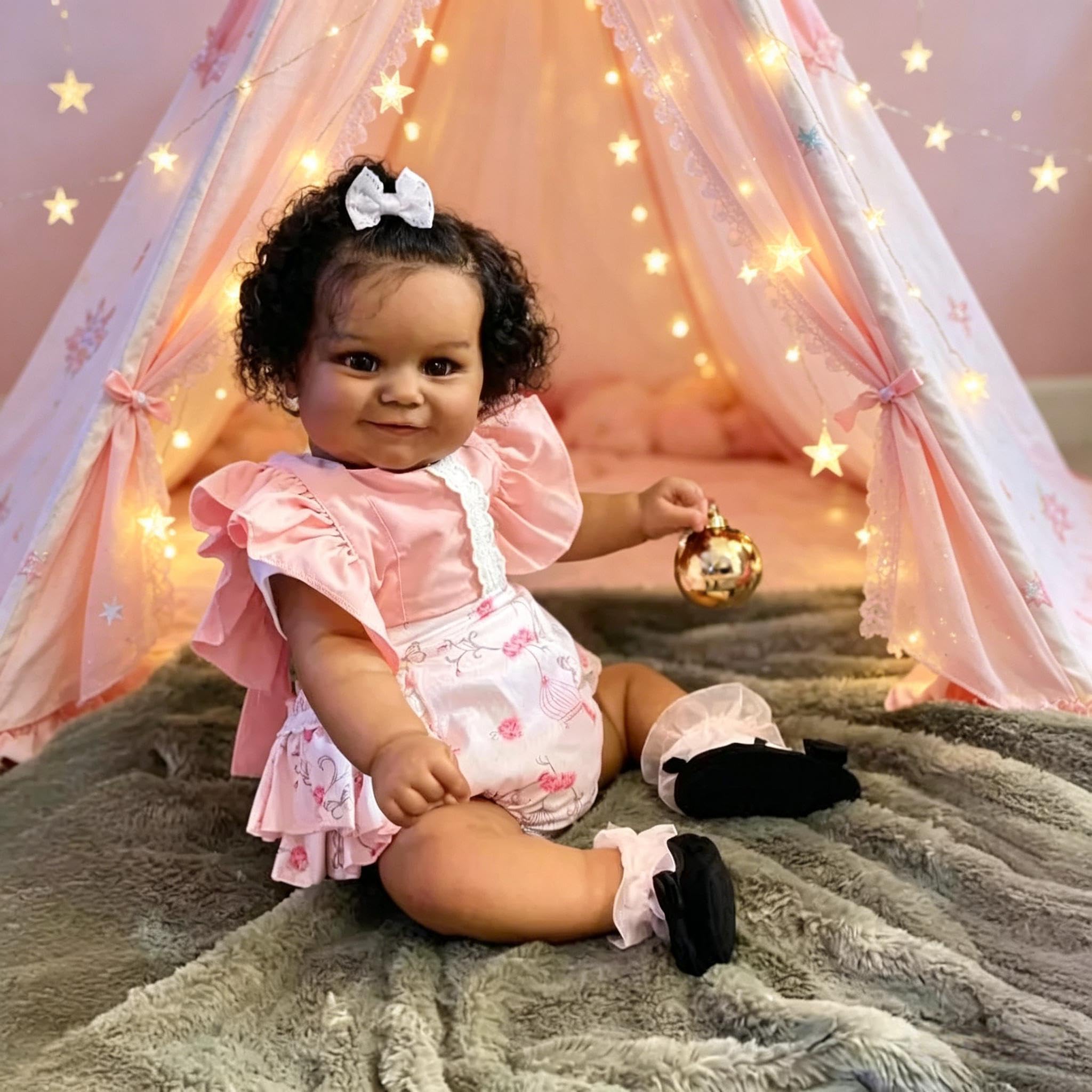 RXDOLL Realistyczne lalki dziecięce Reborn silikonowe całe ciało winyl czarna dziewczyna, 50 cm afroamerykańska lalka Reborn maluch lalki miękkie ciało, realistyczne noworodki niemowlęta lalka zabawka