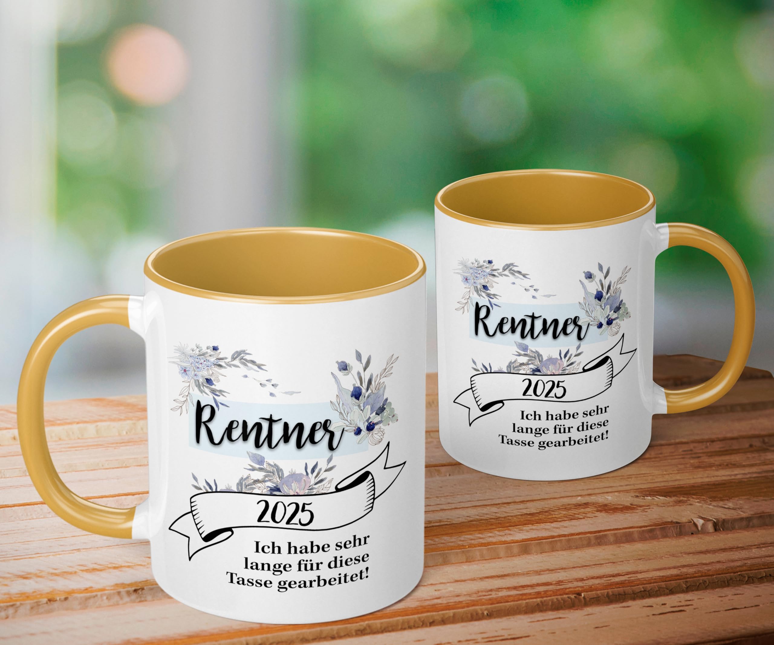 Statement Tasse Rentner 2025 - Kaffeetasse mit schönem Spruch - beidseitig bedruckt - spülmaschinenfest | Kaffeebecher, Geschenkidee für Arbeitskollegen, Vater, Opa, Großvater, Goldgelb