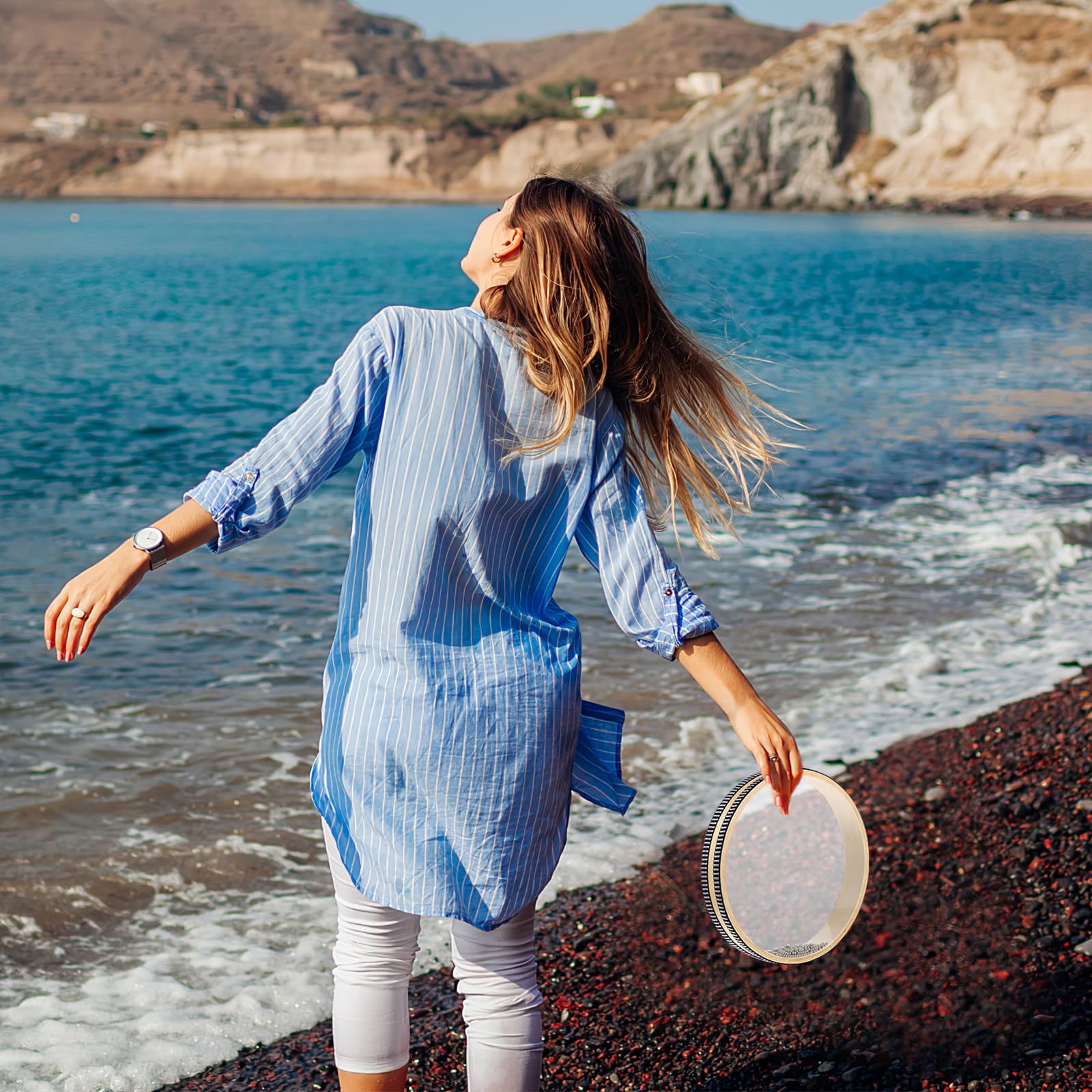 Tamburi Oceanici Trasparenti 2 Pezzi 8 12 con Suono Autentico delle Onde Tamburo a Onda in Legno e Plastica Resistente per Meditazione Educazione Musicale e Rilassamento