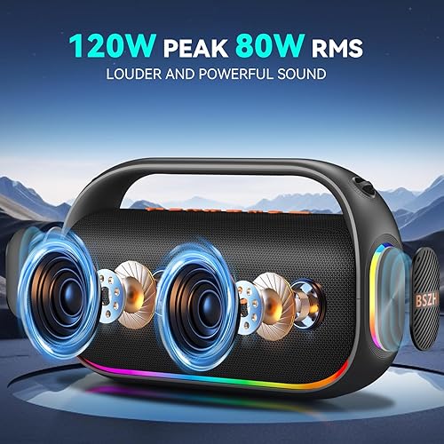 Miniatura 2 de Altavoz Bluetooth de 80 W (pico de 120 W), altavoces Bluetooth portátiles IPX6 impermeables TWS inalámbricos para exteriores, fiestas, viajes y