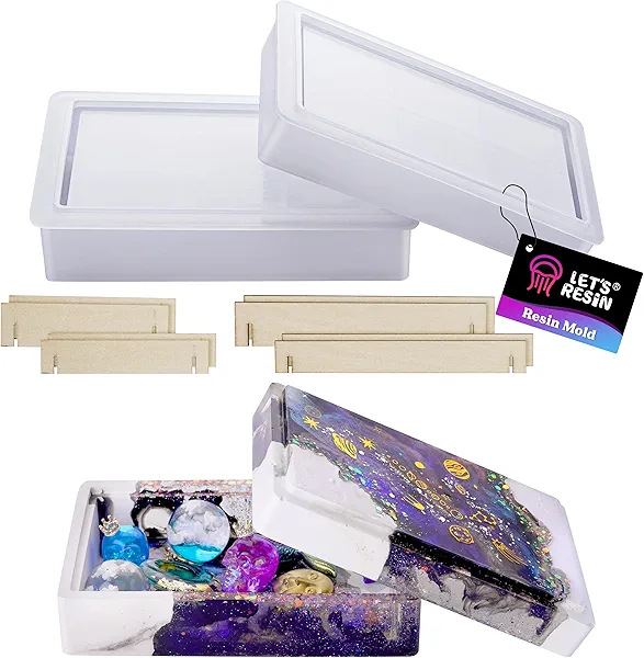 LET'S RESIN Storage Box Molds, Silicone Resin Box Molds, Storage Container with Sliding Lid Design, Epoxy Moulds Silicone for Resin Casting, Jewelry, Tarot Cards, Makeup