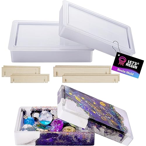 LET'S RESIN Storage Box Molds, Silicone Resin Box Molds, Storage Container with Sliding Lid Design, Epoxy Moulds Silicone for Resin Casting, Jewelry, Tarot Cards, Makeup