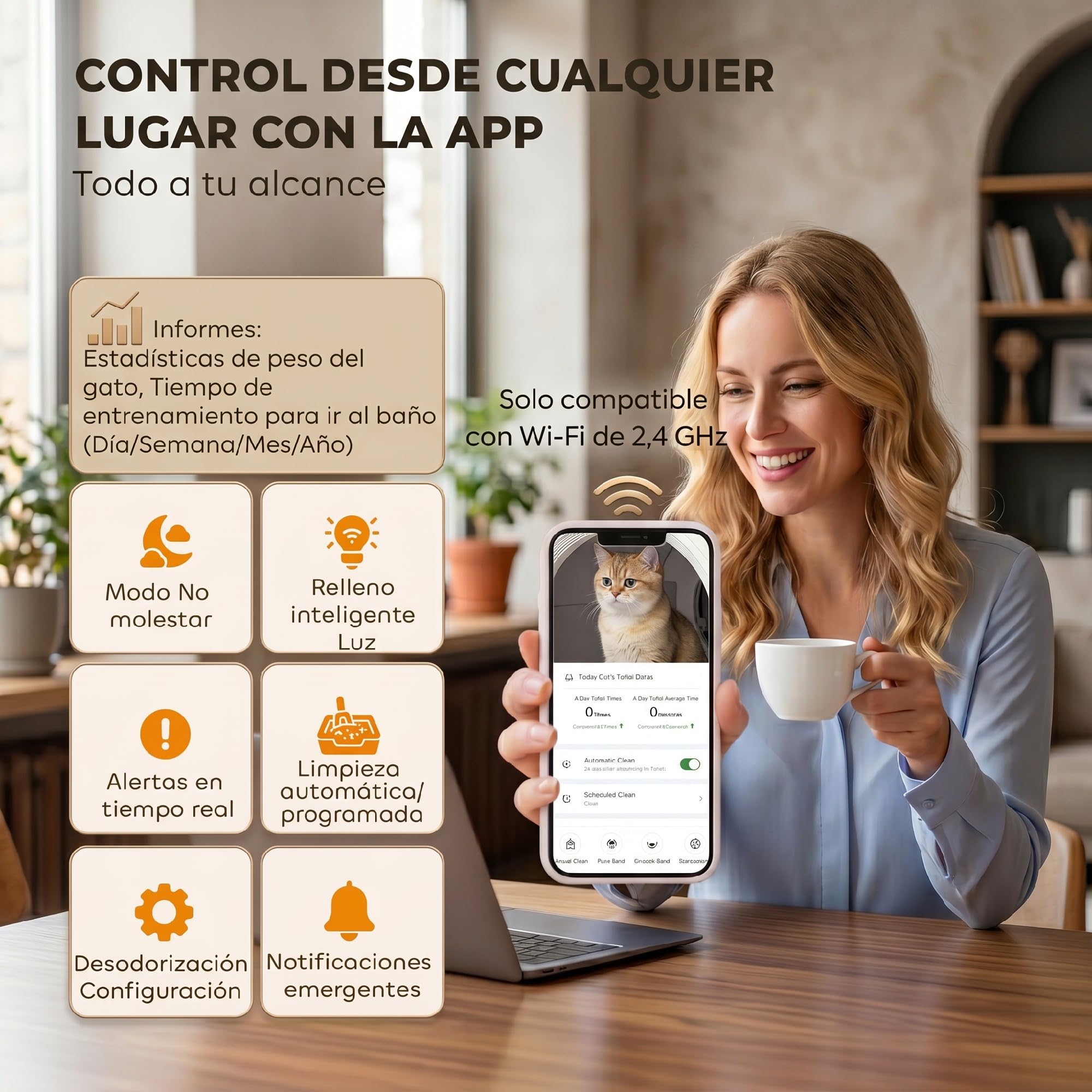 PawHut Arenero Gatos Autolimpiable 72L Extragrande con Control por App | Sensores de Seguridad, Control de Olores y Ruido, Gel Desodorante, Alfombrilla y Bolsas de Basura