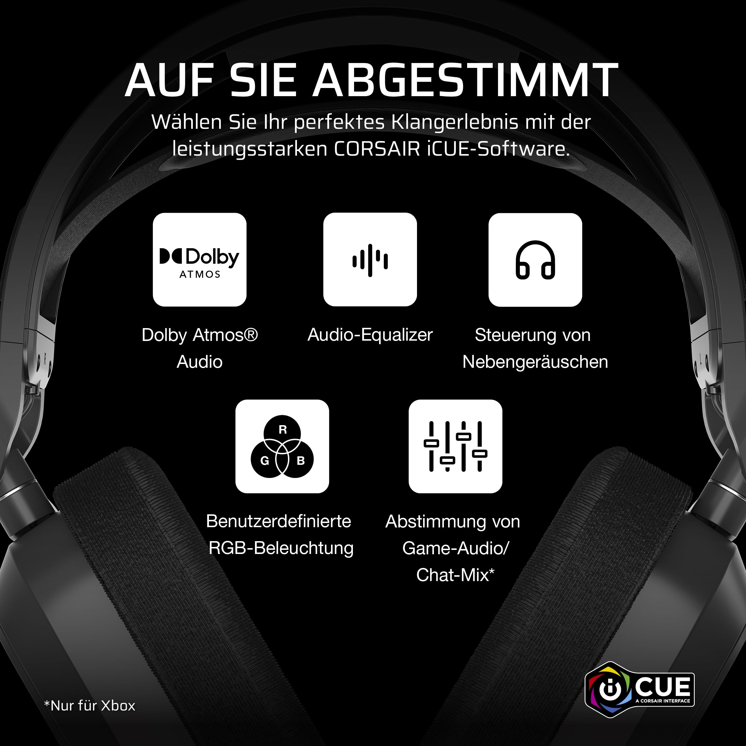 Corsair HS80 MAX Wireless Xbox Gaming Headset Bluetooth Stahlgrau Dolby Atmos Omnidirektionales Mikrofon iCUE Kompatibel Xbox PC Mac Mobile