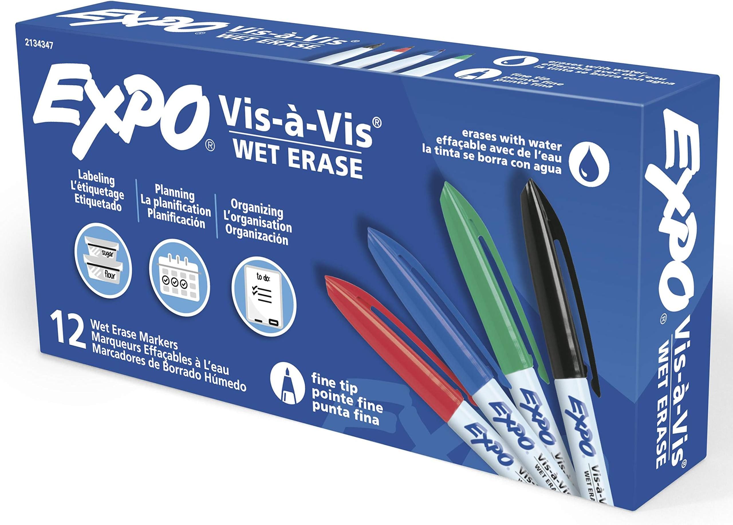 Amazon.com : EXPO Vis-a-Vis Wet Erase Marker Set, Fine Tip, Assorted ...