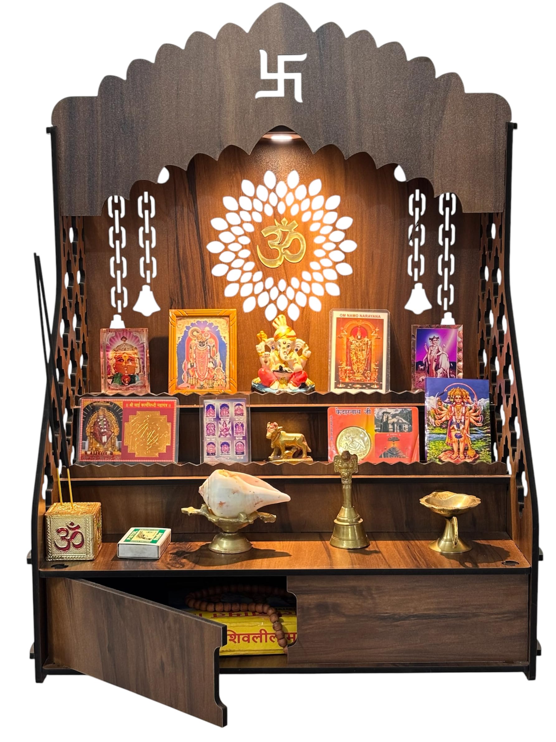 Wooden Temple For Home Big Size Mandir With LED Light & Step Wall Hanging Puja Mandir For Home Temple For Office Pooja Stand For Home & Office Temple With Storage For Shop XL-D28Xw43Xh55Cm-image-22