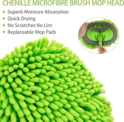 Miniatura 6 de Guante de microfibra 2 en 1 para lavado de autos con mango largo de aleación de aluminio de 45 pulgadas, kit de limpieza de coche de chenilla con