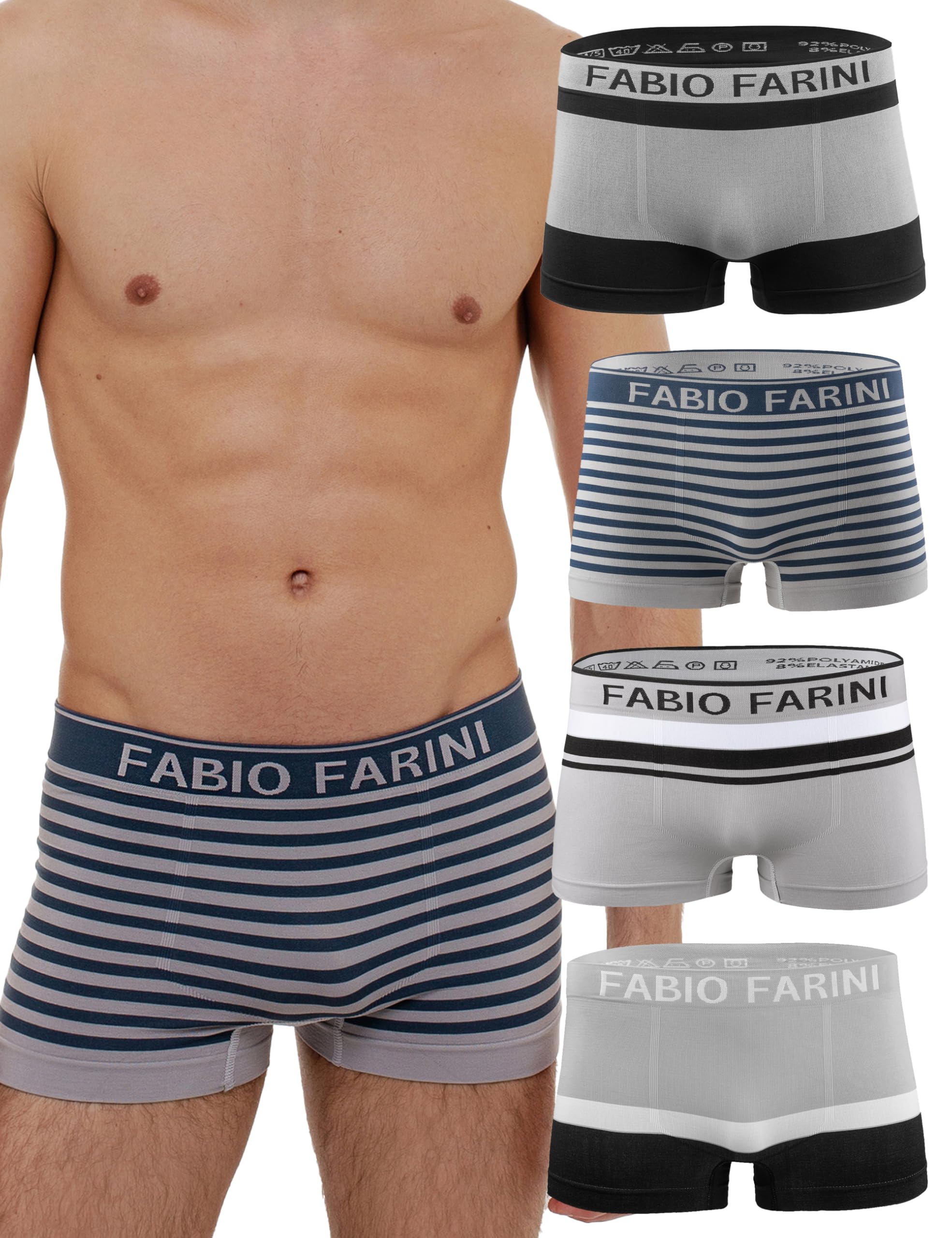 Fabio Farini - 4er-Pack Seamless Boxershorts Unterhosen Männer aus Microfaser, Nahtlose Retroshorts für Herren im Multi-Set