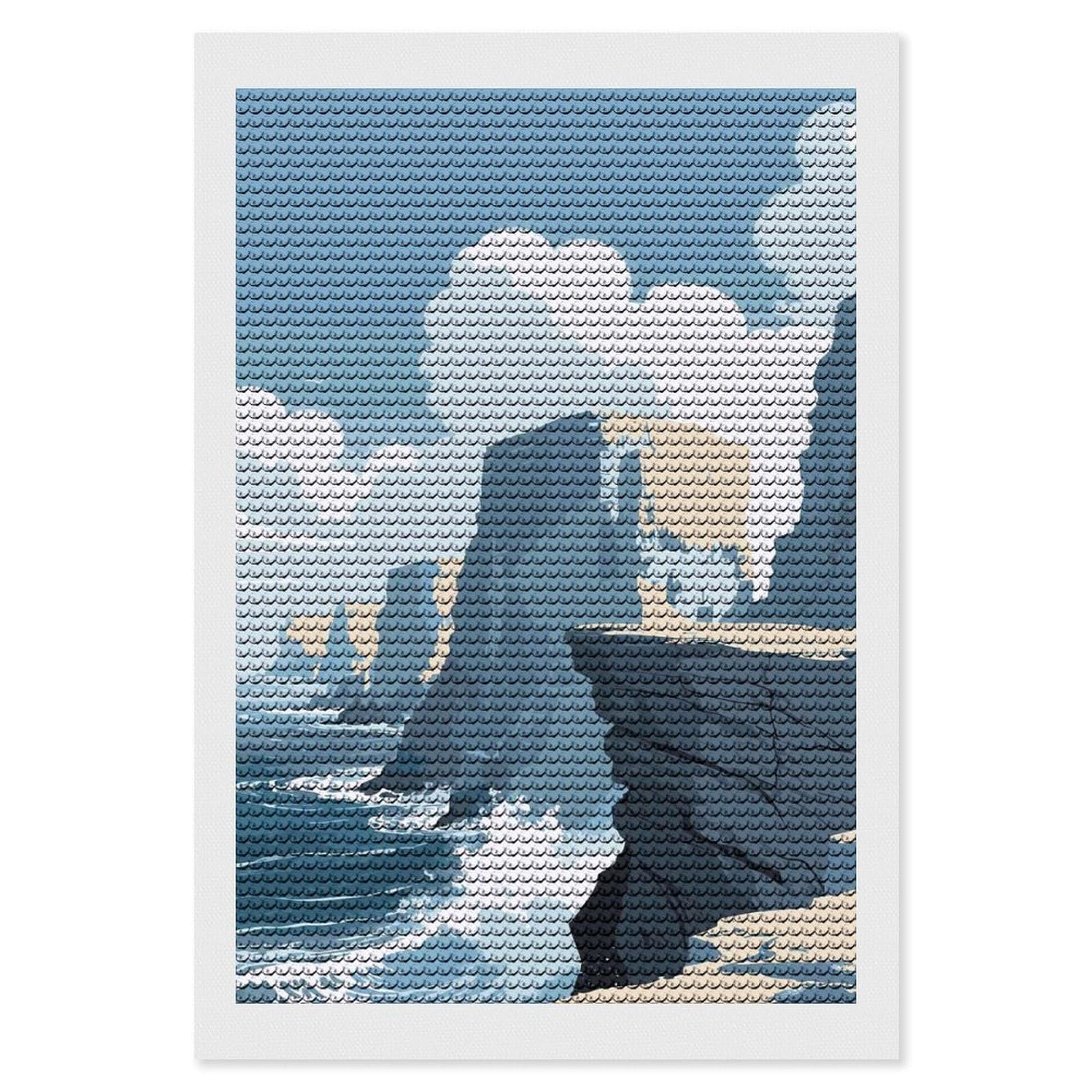 Junmoney Coastal Cliffs Landscape Illustration DIY Diamond Art Canvas Kit 8"x12", Simple to Start, Fun Craft Experience, Modern Decor, Gift Idea, Adhesive Canvas