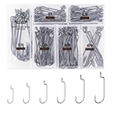 UCEC Fishing Hooks, 140PCS/ 100PCS/ 60PCS EWG Offset Worm Hooks Bass Hooks Wide Gap 2X Strong Senko Bait Texas Rig Jig Fish Hooks for Bass Trout Saltwater Freshwater Size:#4#2#1 1/0 2/0 3/0 4/0 5/0