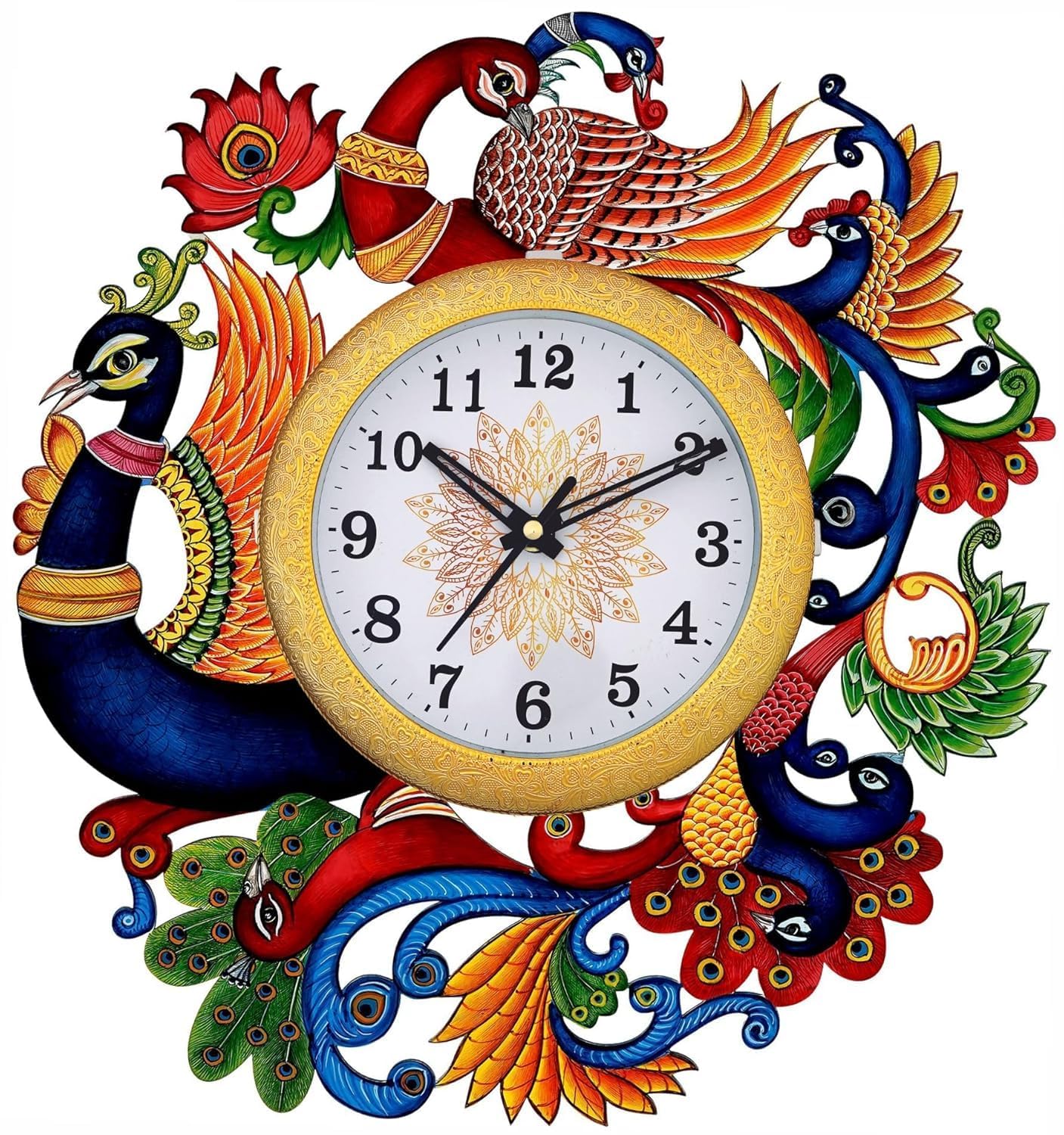 Divine Craft Decorative Peacock Wall Clock | Handcrafted Multicolor Wooden Round Analog Wall Clock with Artistic Design | Elegant Home & Office Wall Décor Timepiece for Living Room & Bedroom-image-39