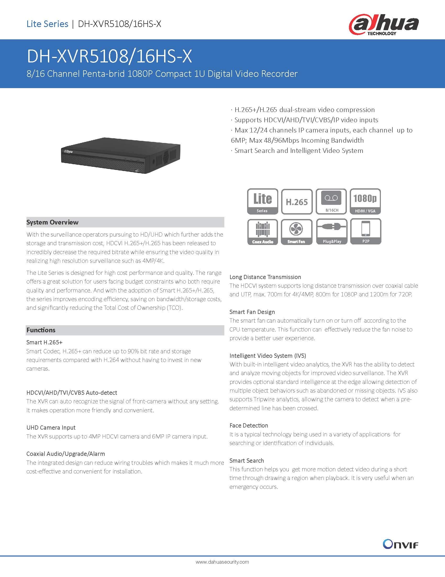 DVR 16 Canali 5in1 HDCVI+AHD+TVI+ANALOGICO+IP 1080P - Lite - Dahua