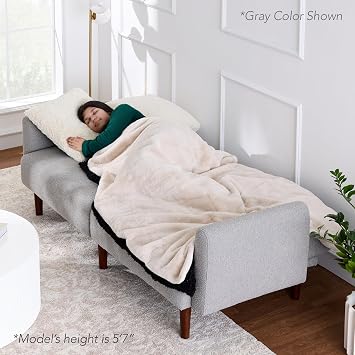 Best Choice Products 77 Mid Century Modern Boucle Loveseat Sofa, Couch, Convertible Sofa Sleeper Bed w/Real Wood, Removable Armrest - Frost Gray