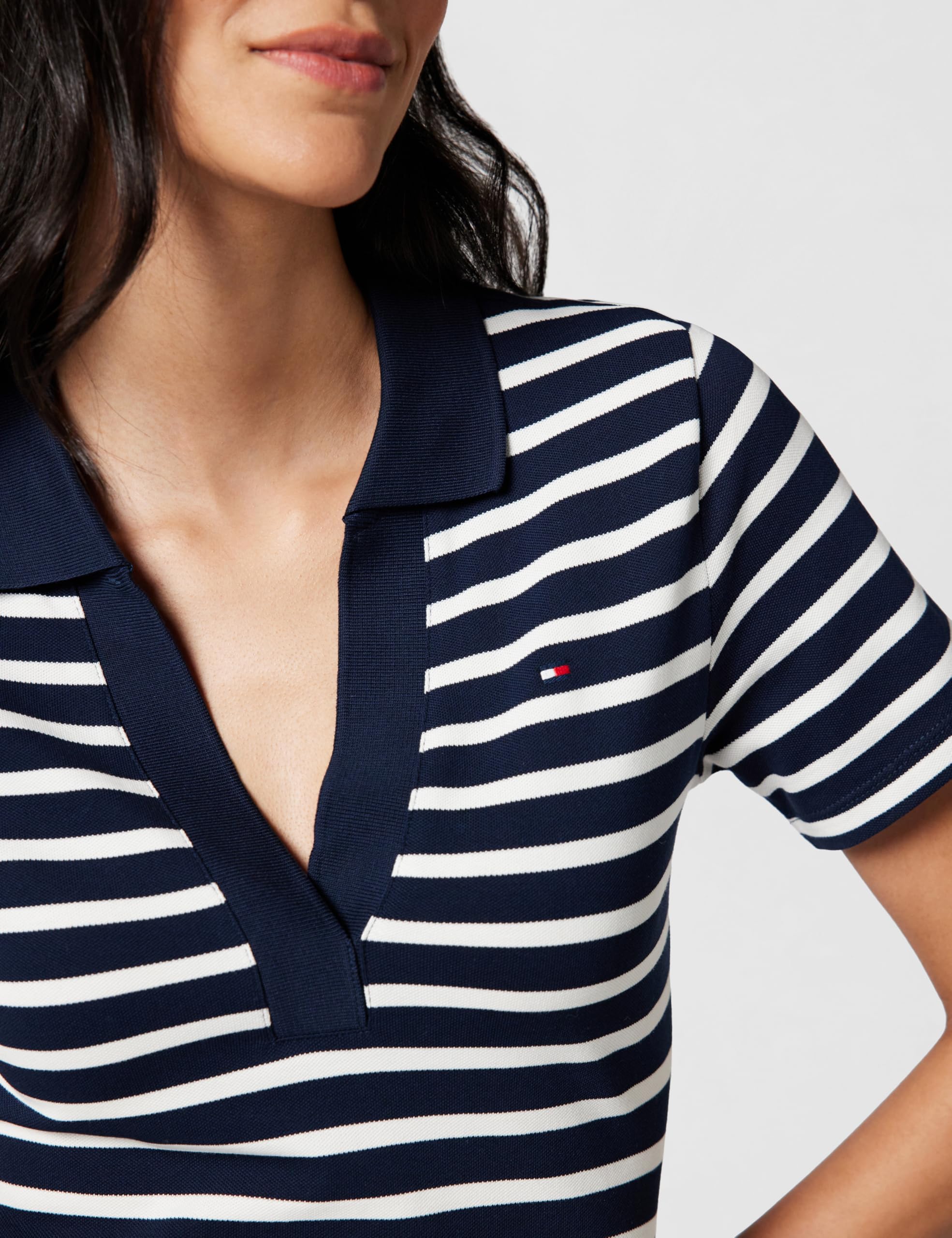 Tommy Hilfiger Damen Polokleid Slim Fit V-Neck Kurz