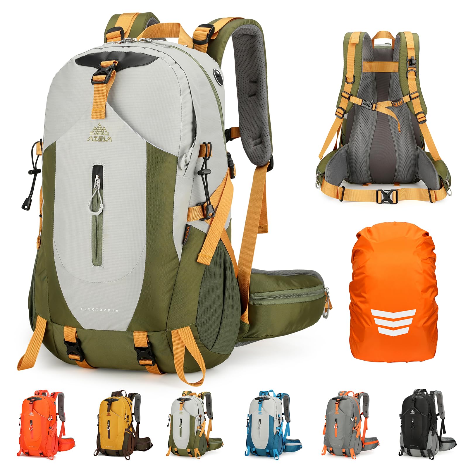 Geila 40L Hiking Backpack for Men & Women, Ultra-Lightweight & Water-Resistant Rucksack, Large Capacity Breathable Trekking Climbing Daypack with Rain Cover, Hydration Compatible (40L-Green)