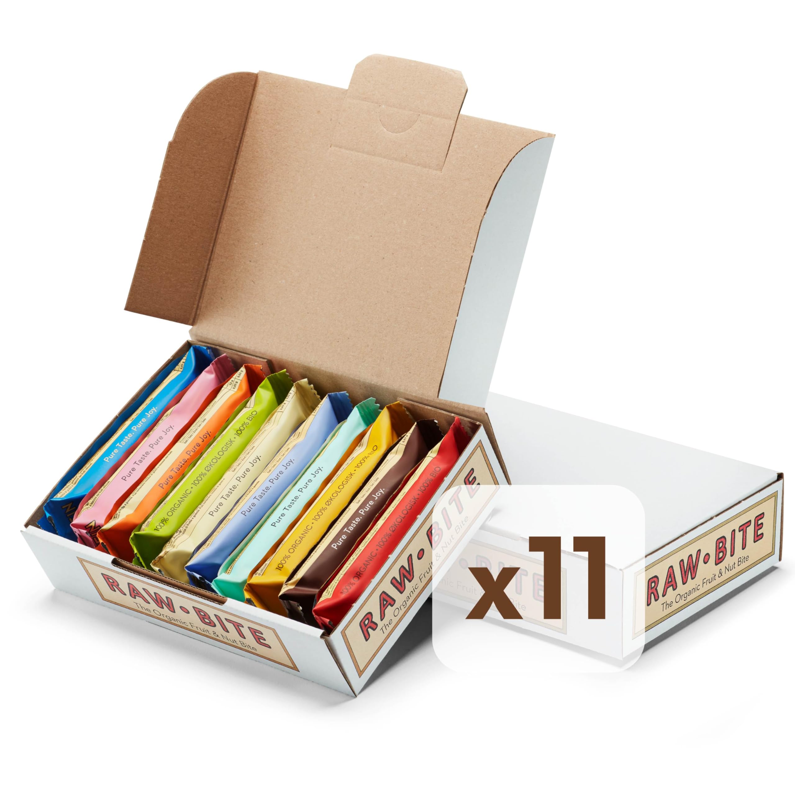 RAWBITE Riegel PROBIERBOX I 11 Bio Nuss-Riegel in Vorteilsbox I verschiedene Sorten I Datteln und Nüssen I Vegan, glutenfrei, laktosefrei I enthält von Natur aus Zucker I 11 x 45-50g