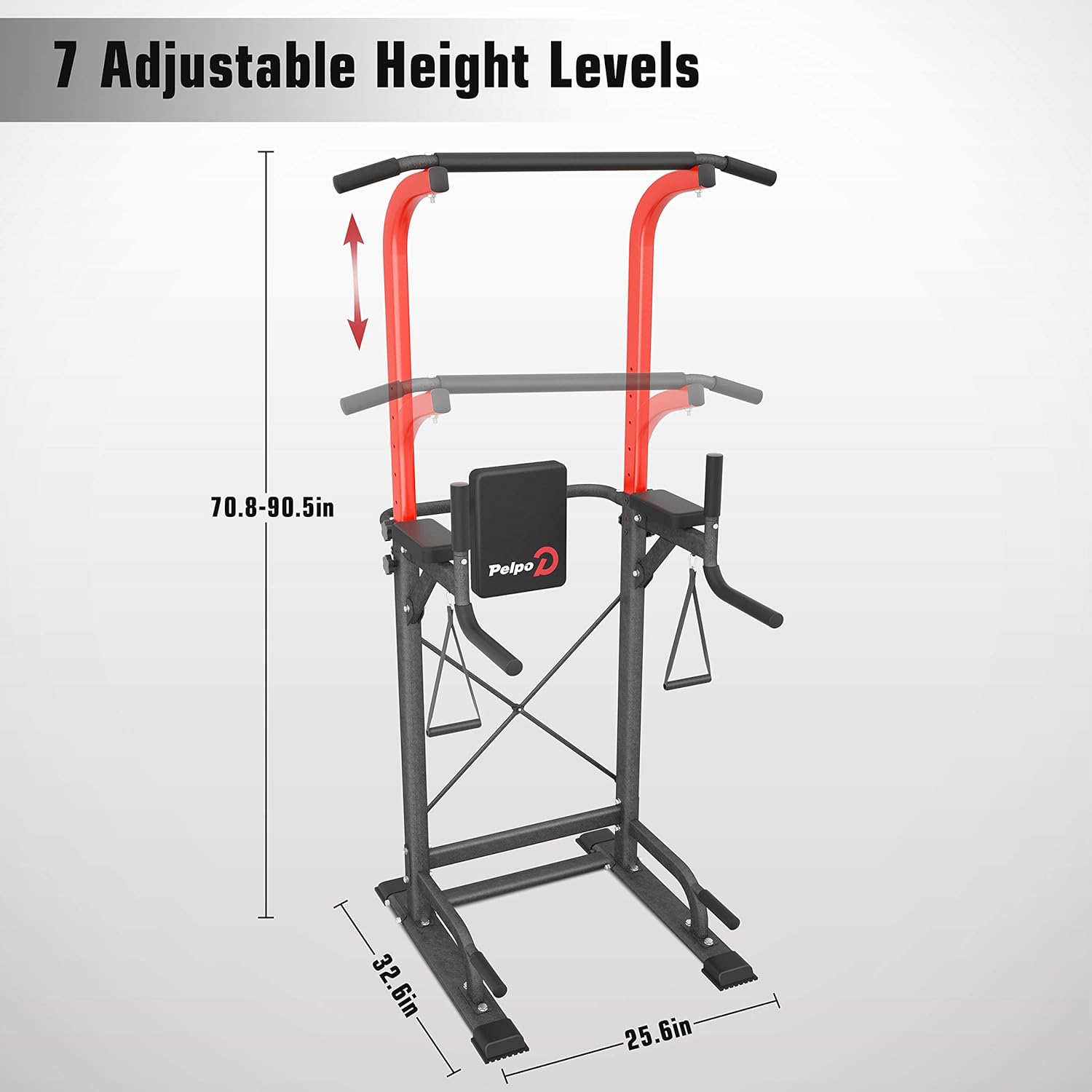 pelpo Power Tower Height Adjustable Pull Up Bar Station for Home Gym Strength Training, Multi-Function Dip Station Fitness Exercise Equipment, Black : Everything Else