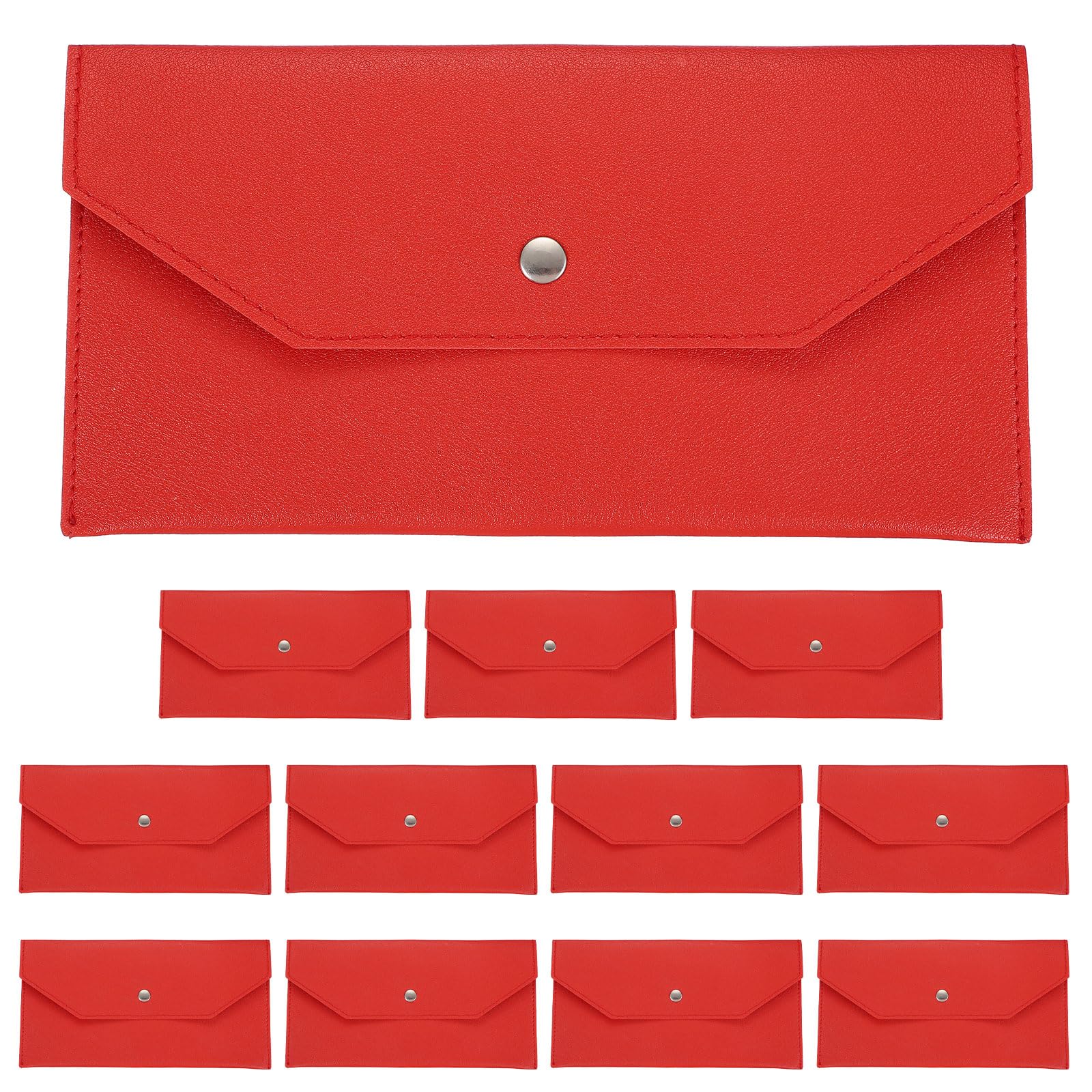 PATIKIL 12Pcs PU Leather Envelope Wallet Card, Reusable Money Pouch Small Leather Organizer Pouch for Women Men Travel,Red