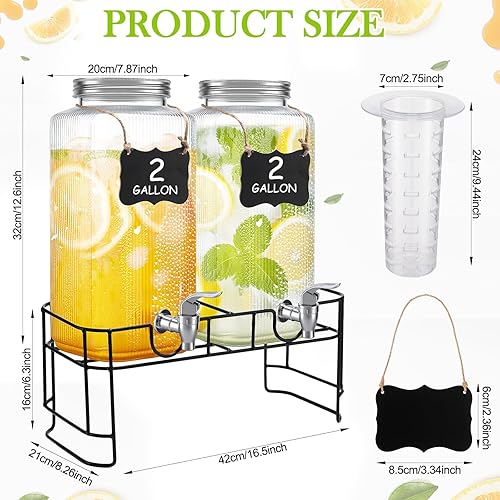 Miniatura 2 de Paquete de 2 dispensadores de bebidas de vidrio de 2 galones, dispensador de bebidas de vidrio con soporte y filtro a prueba de fugas, jarra de agua