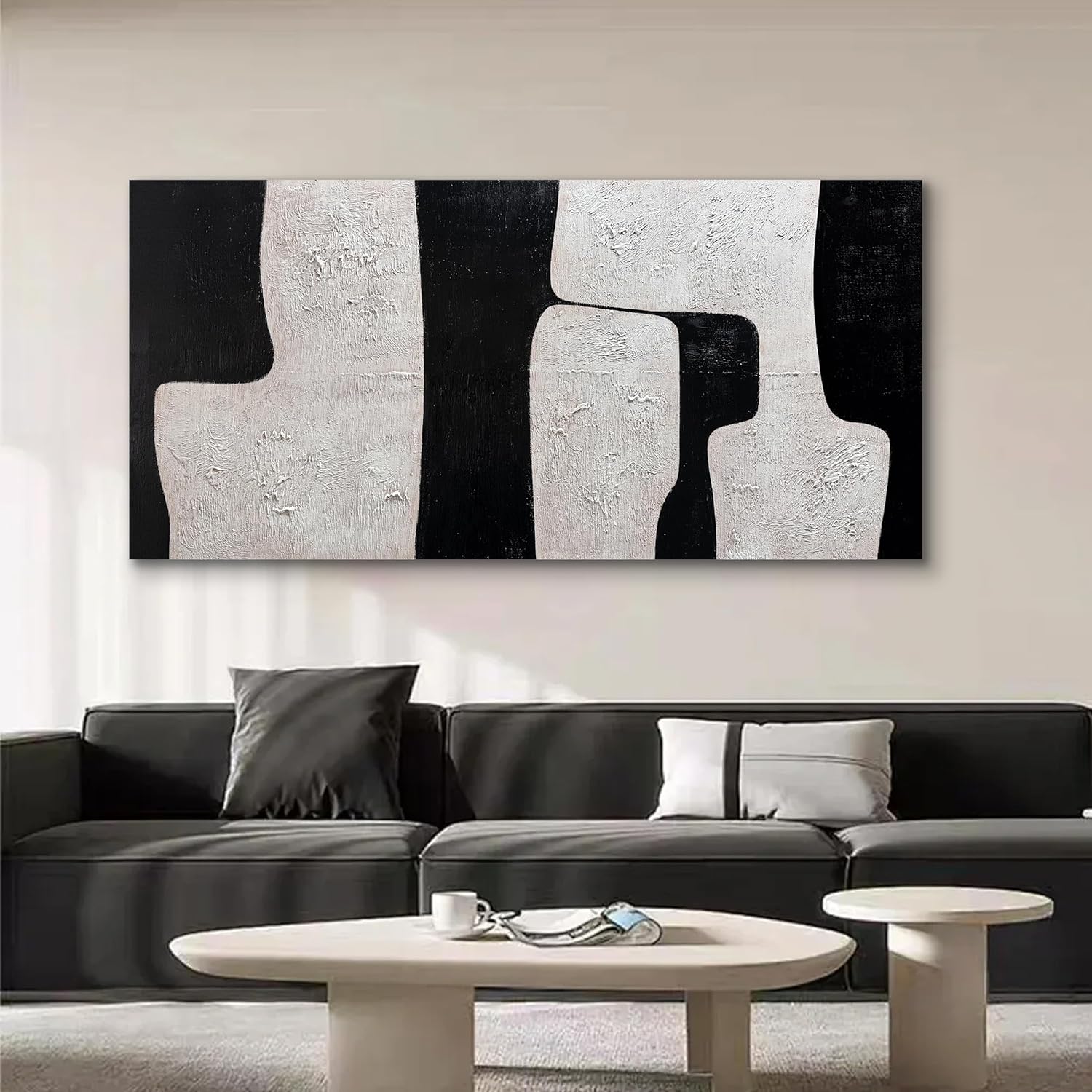 tarfupth black and white abstract wall art for living room textured large artwork minimalist oil painting for bedroom office home decor 29"x58" 29l" x 58w" black