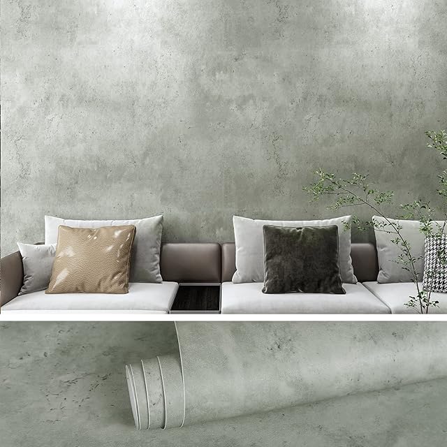 VEELIKE Self Adhesive Grey Cement Wallpaper Waterproof for Living Room Kitchen Contact Paper Countertops Cupboard Cabinet Worktop Vinyl Covering Sticky Back Plastic Roll Removable 40cm x 300cm