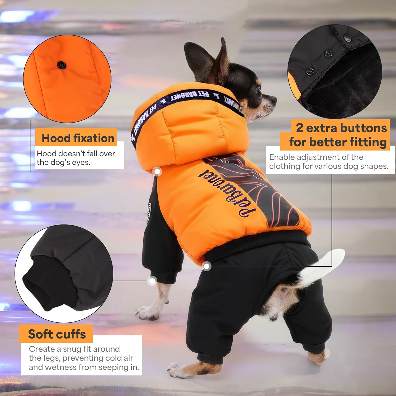 Waterproof Full Body Winter Jacket for Dogs, Dogs Snowsuit, Perfect for Cold Weather, Ideal for Small and Medium Breeds (Orange, XXL:Chest 22'', Length: 15.7'')