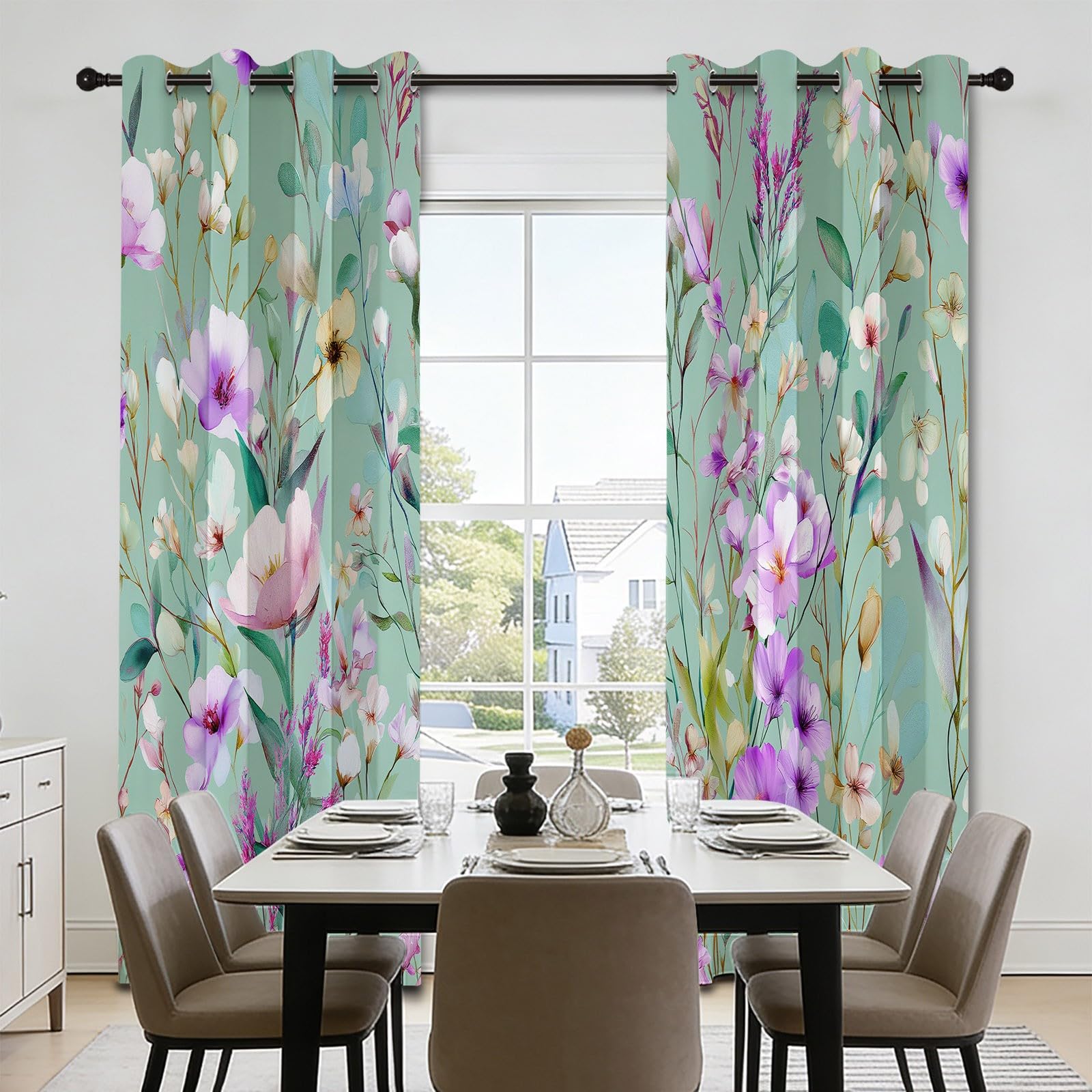 Rideau Occultant Lot de 2 Floral Feuilles Marguerite 140L x 175H cm