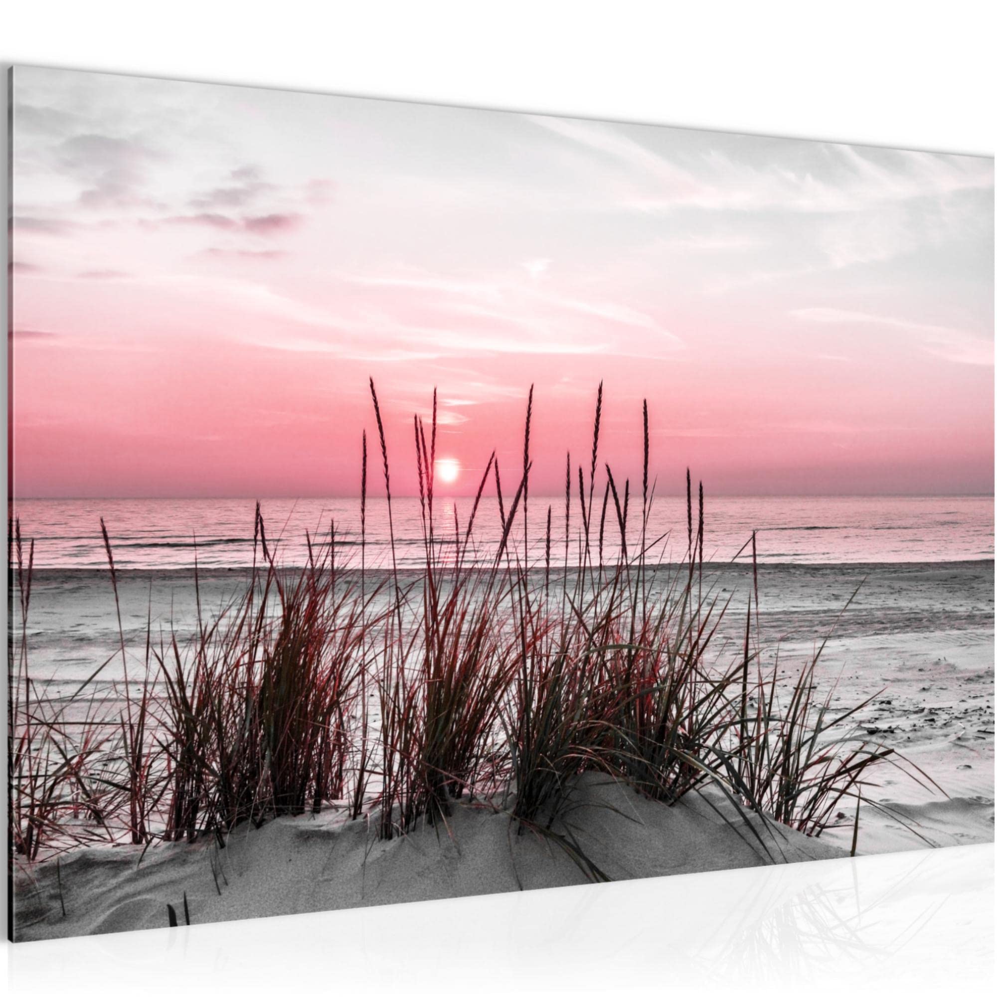 Runa Art Canvas Picture Beach sunset Modern Prints - 100% Made In Germany - Sea Nature Grey Pink Living Room Bedroom 043715b