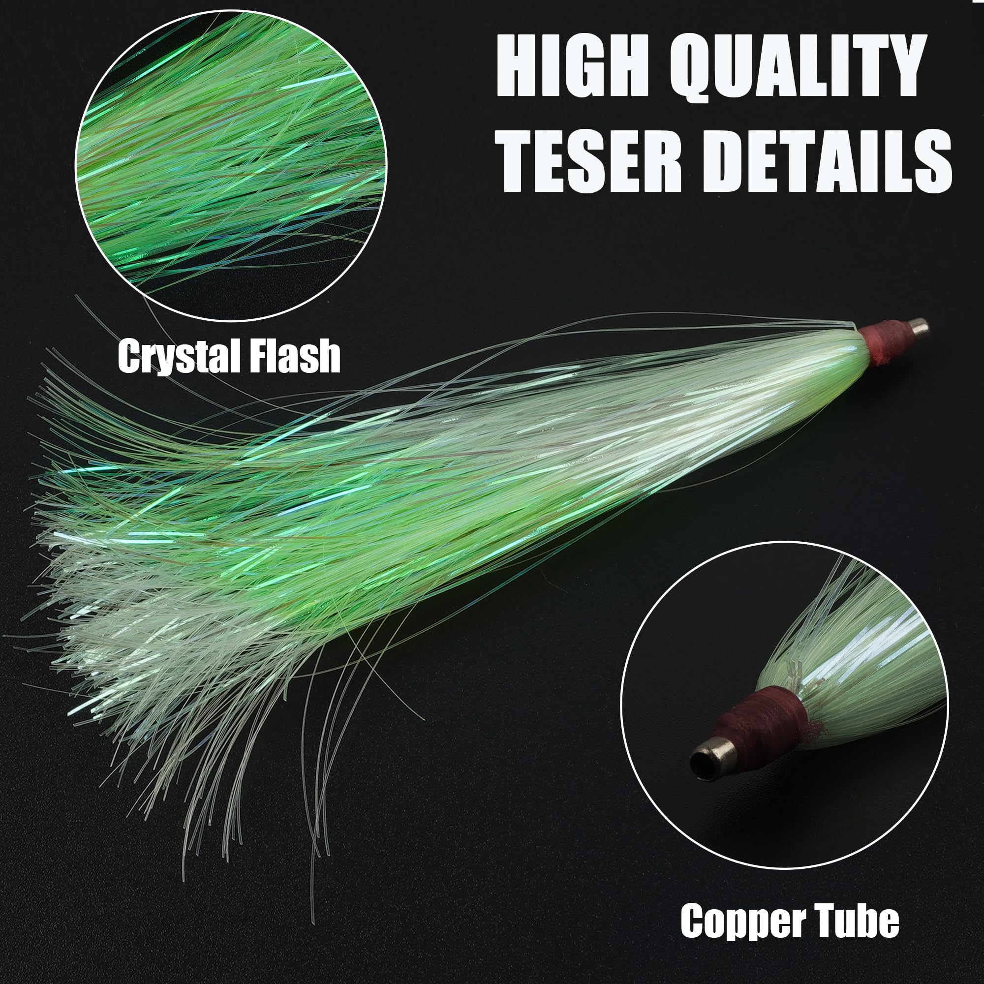Fishing Teasers,12pcs Bucktail Teaser Mylar Flash Teaser Tail Rigs Skirts Hair Flounder Fishing Lure Bait Rigs for Saltwater Freshwater Green : Sports & Outdoors