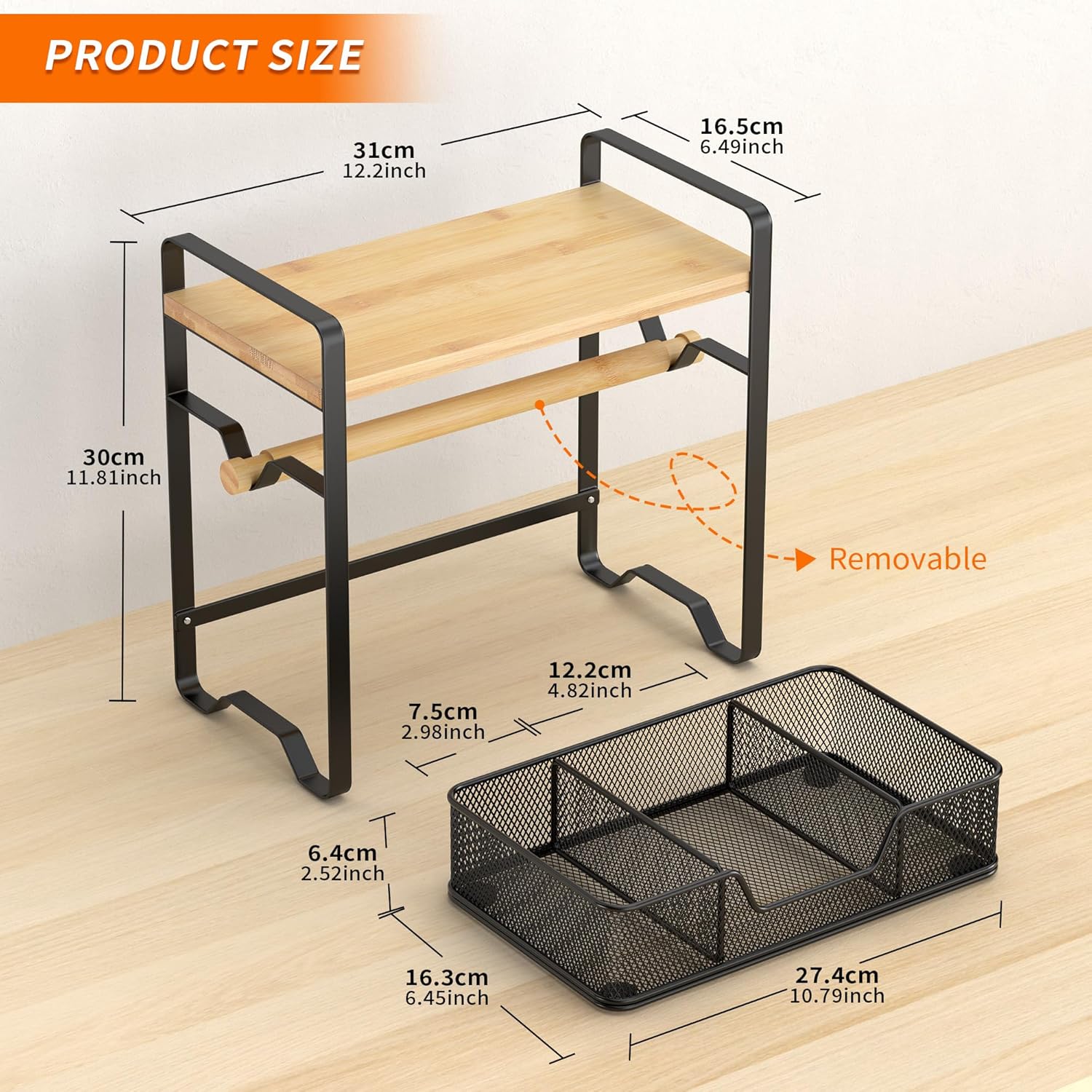 Label Holder for Thermal Printer - Sticker Roll Dispenser with Drawer - Shipping Lable Holder for Rolls and FanFold Labels - Thermal Printer Stand for Home, Office, Small Business (Bamboo-Black)