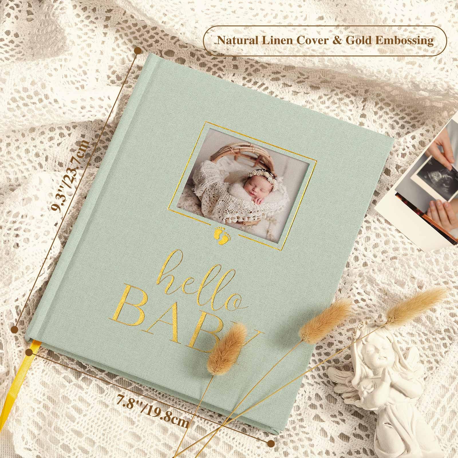 Lanpn Hello Baby Memory Book, First 5 Year Keepsake with DIY Window, Linen Baby Journal Memories Scrapbook Photo Book - Image 2