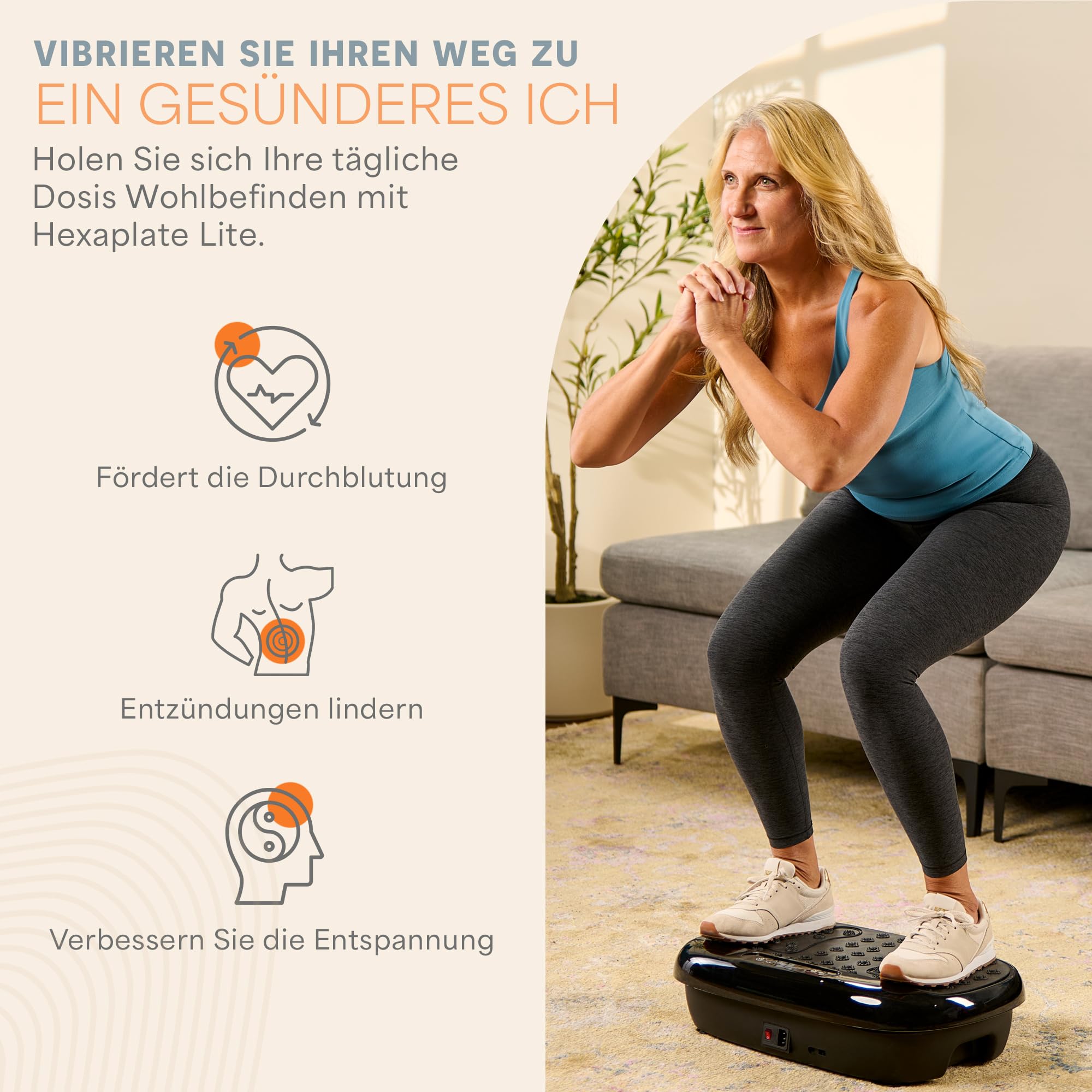 LifePro Vibrationsplatten-Trainingsgerät – Hexaplate für Lymphdrainage und Gewichtsabnahme – mit LED-Anzeige, Fernbedienung und leisem Motor