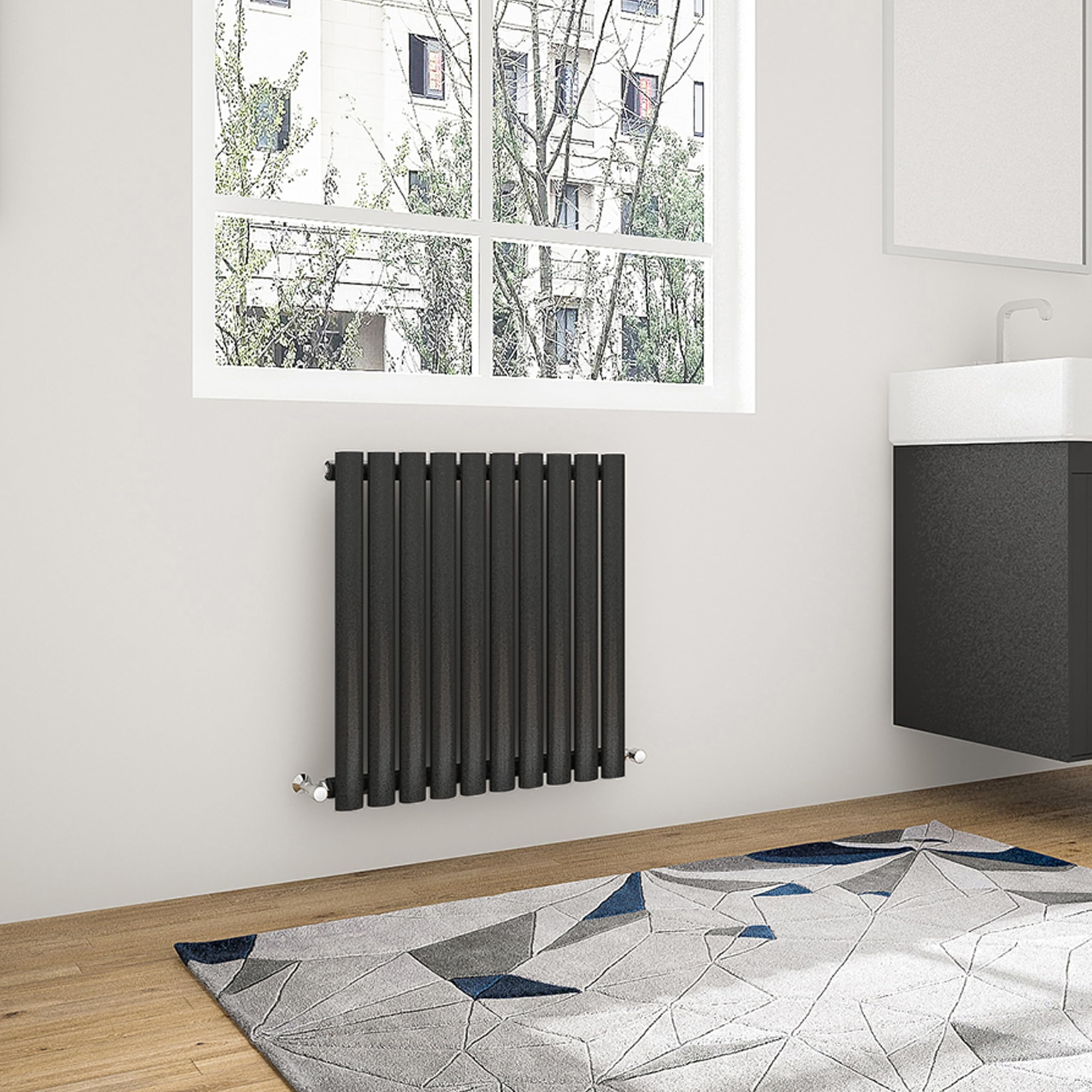 Biubiubath Oval Black Single Modern Central Heating Radiator Designer 600x413mm Radiator โ image 1