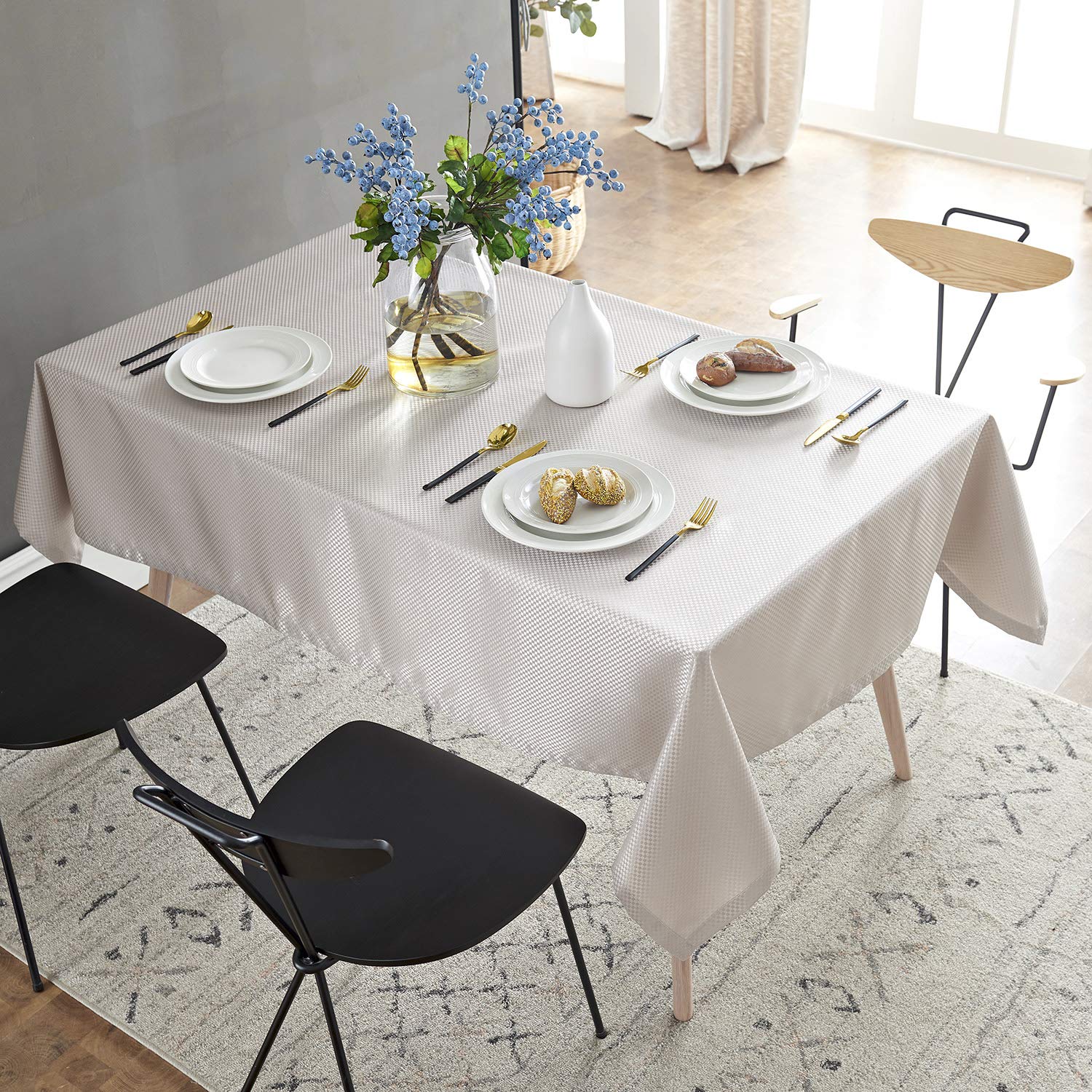 HSYLYMWaterproof Table Cloth Rectangular Polyester Washable,Plain Table Cover Suitable for Indoor and Outdoor Use,Ecru,135x180cm(53x71in)